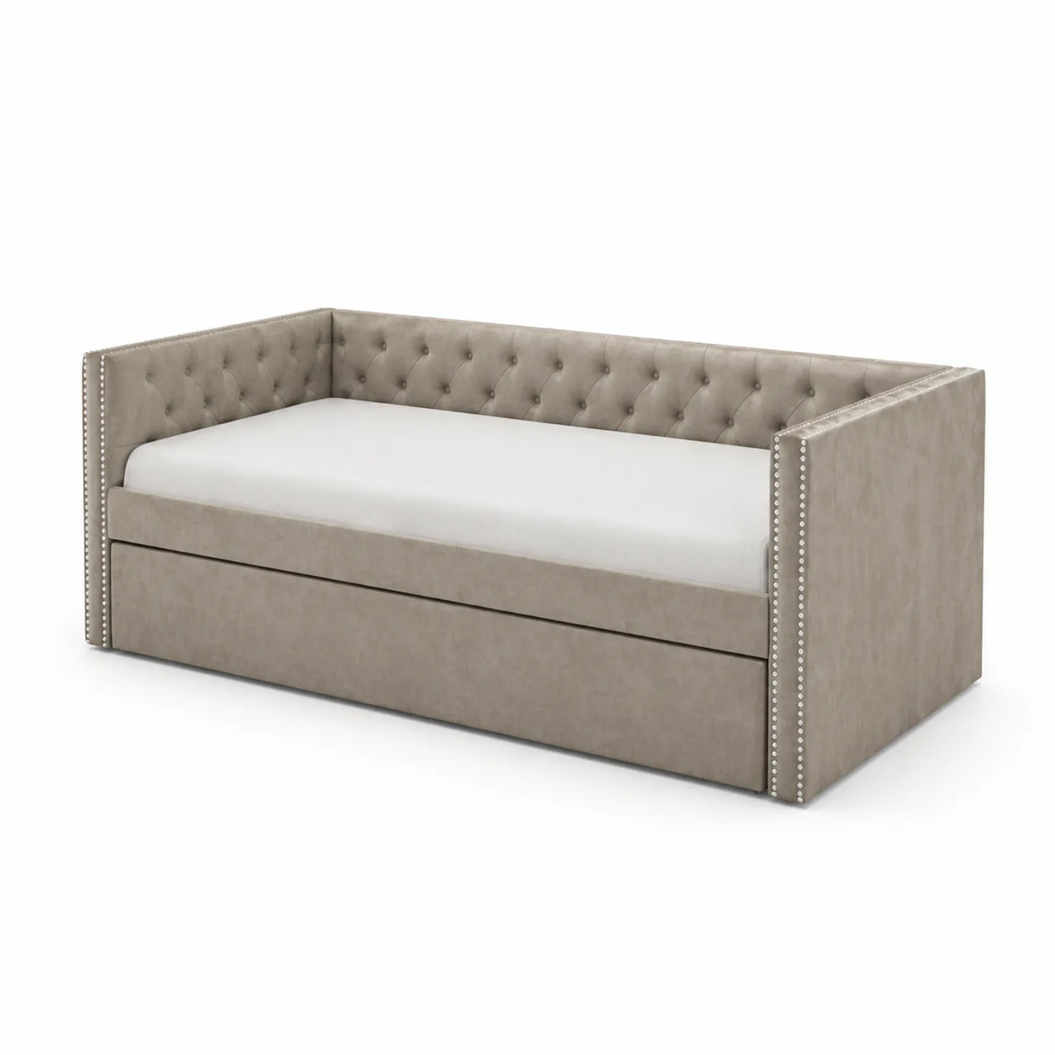 Cama de Día Tapizada con Almacenamiento de Madera y Poliéster Beige