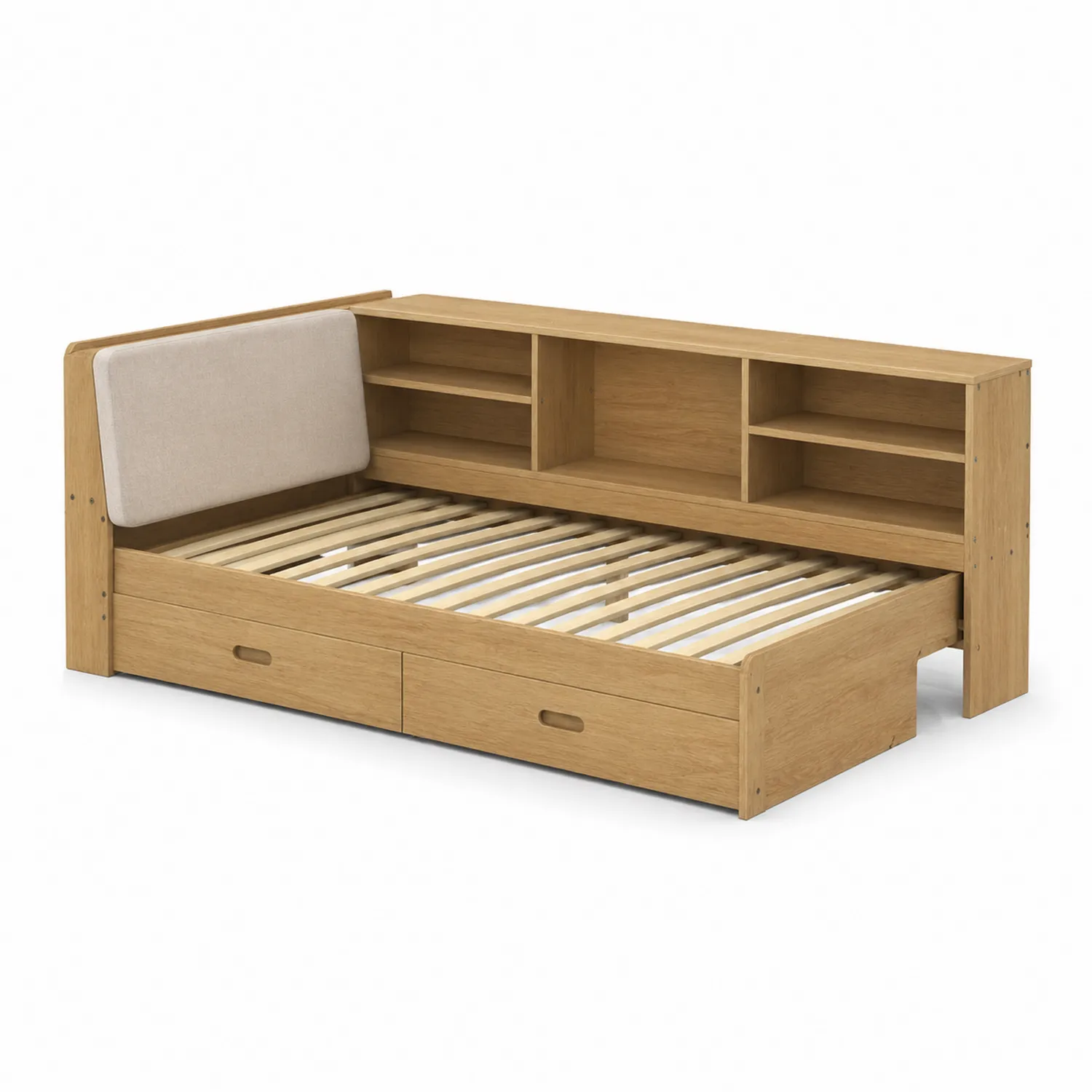 Cama de Madera con Estantería y Cajones 200x90 cm Color Natural