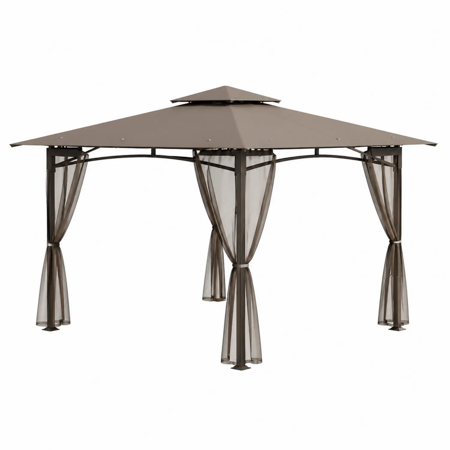 Pérgola de acero con cubierta de poliéster marrón 3x3 m