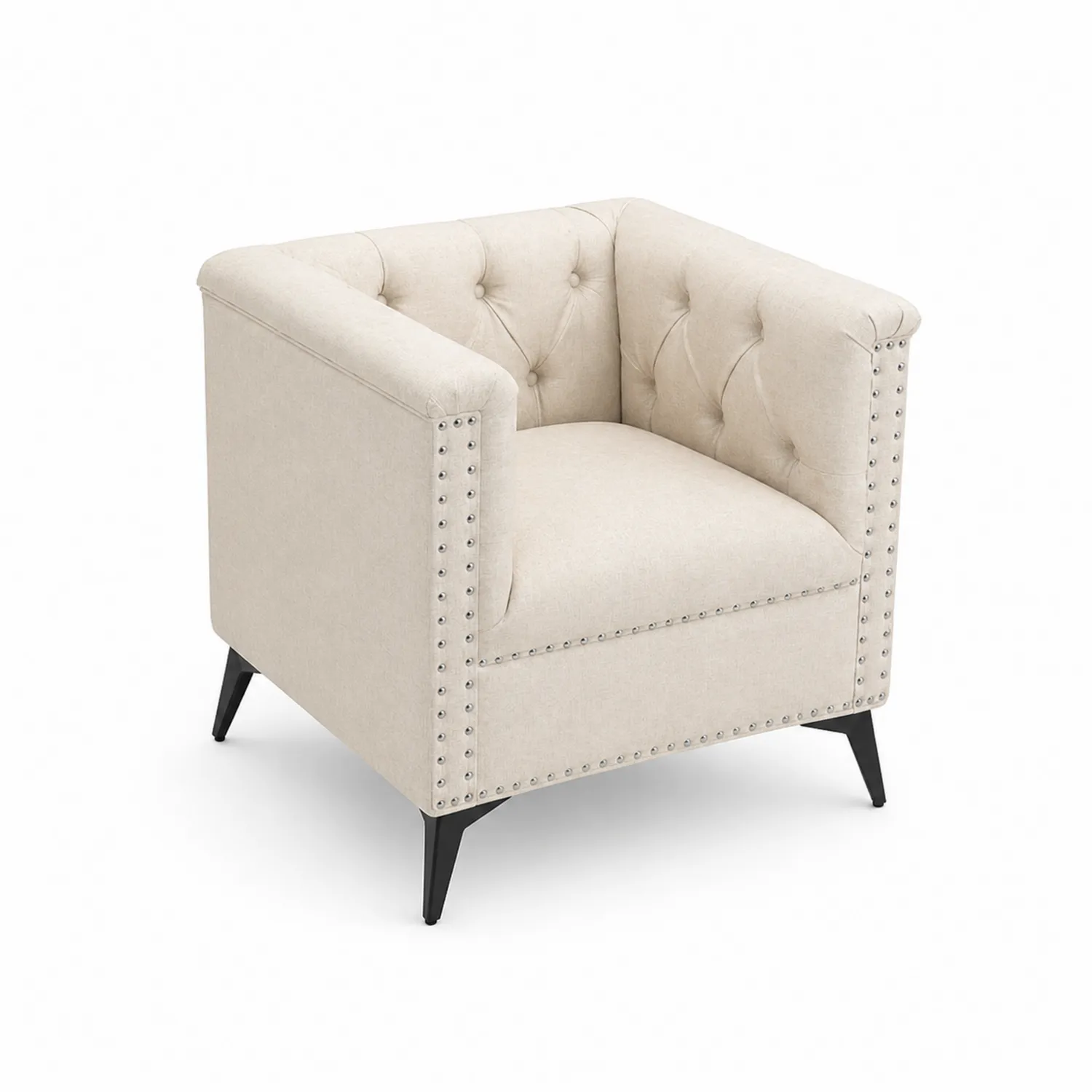 Sillón de lino beige con patas de metal, 75 cm de altura