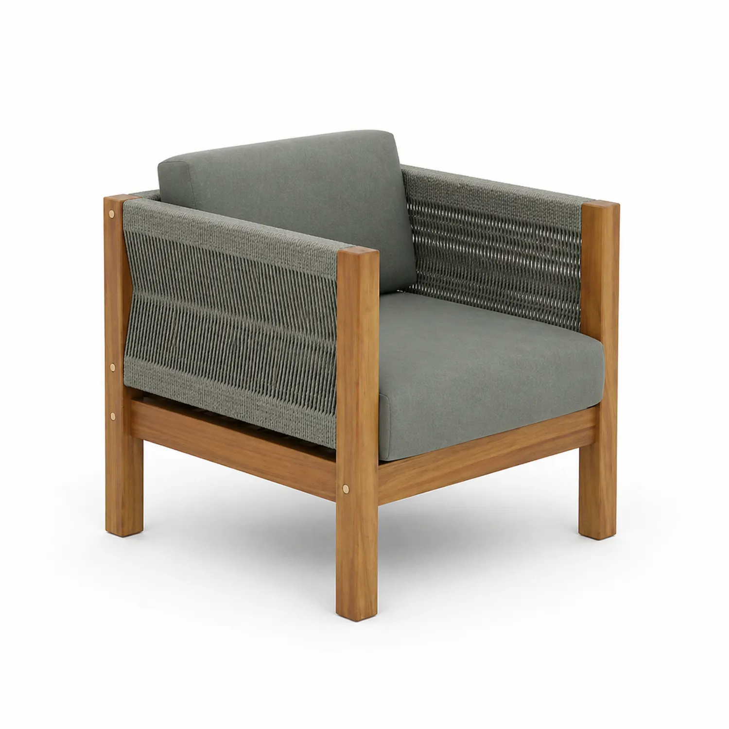 Sillón de Madera de Teca con Cojines de Tela Gris