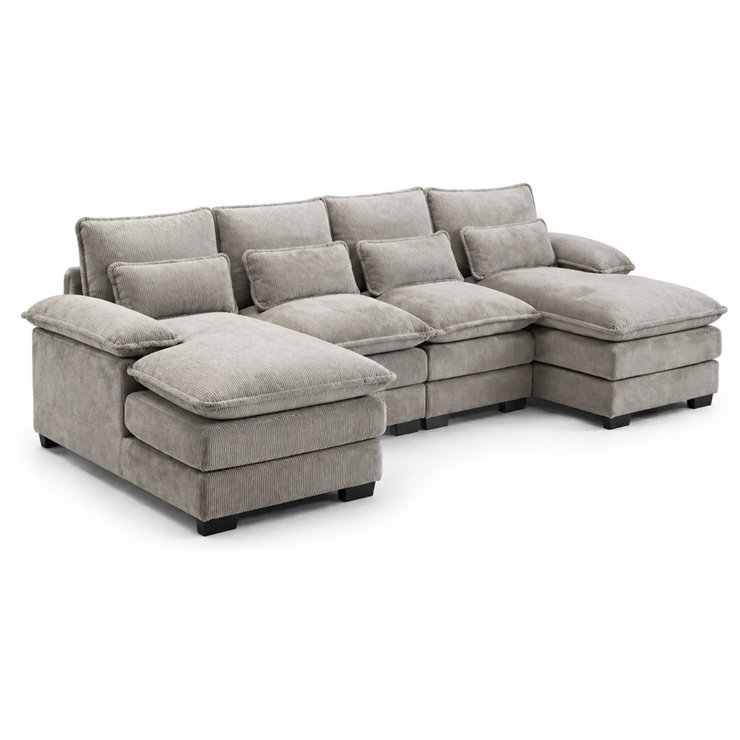 Sofá Seccional de Tela Corduroy Gris 5 Plazas con Chaise Longue