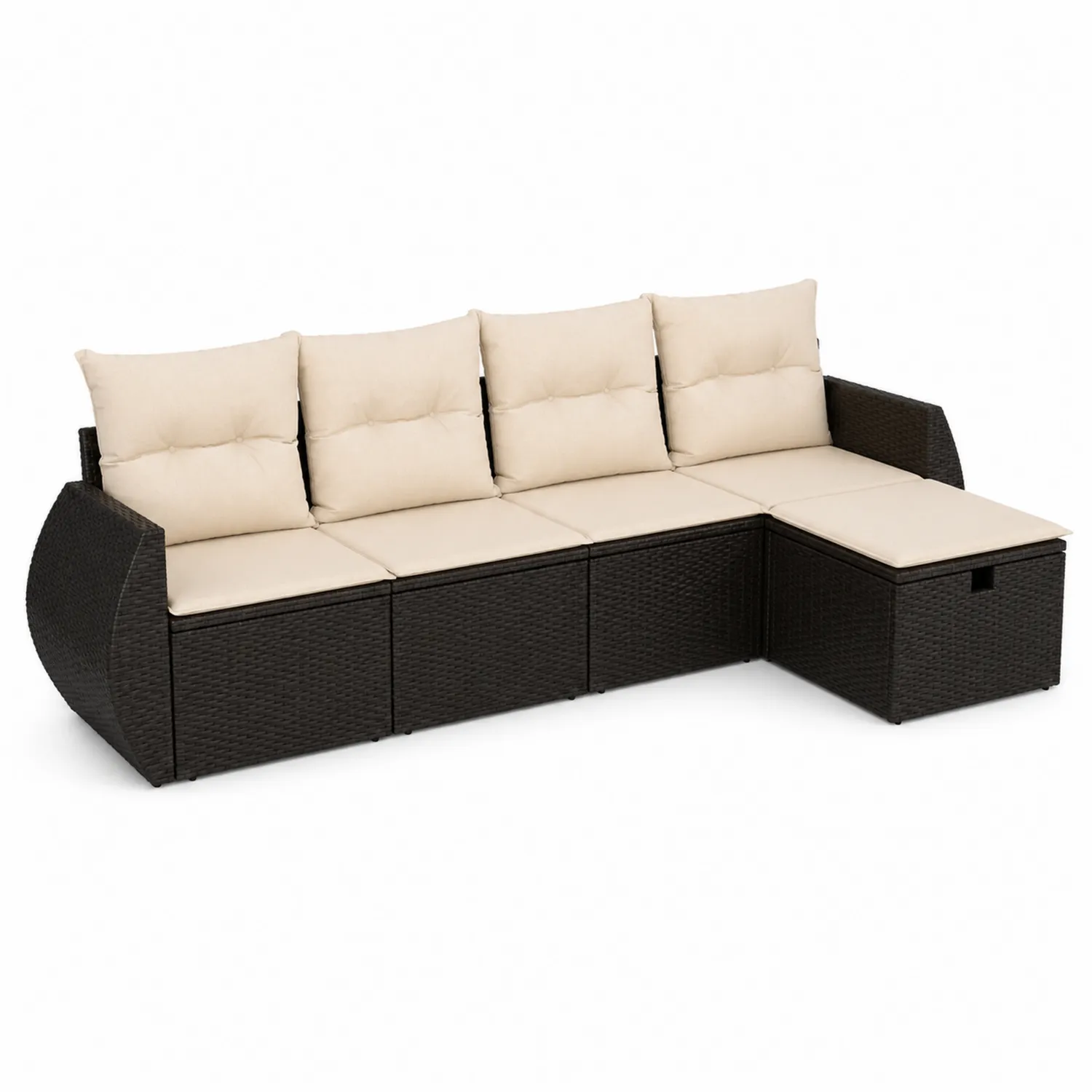 Sofá Seccional de Ratán con Cojines Beige