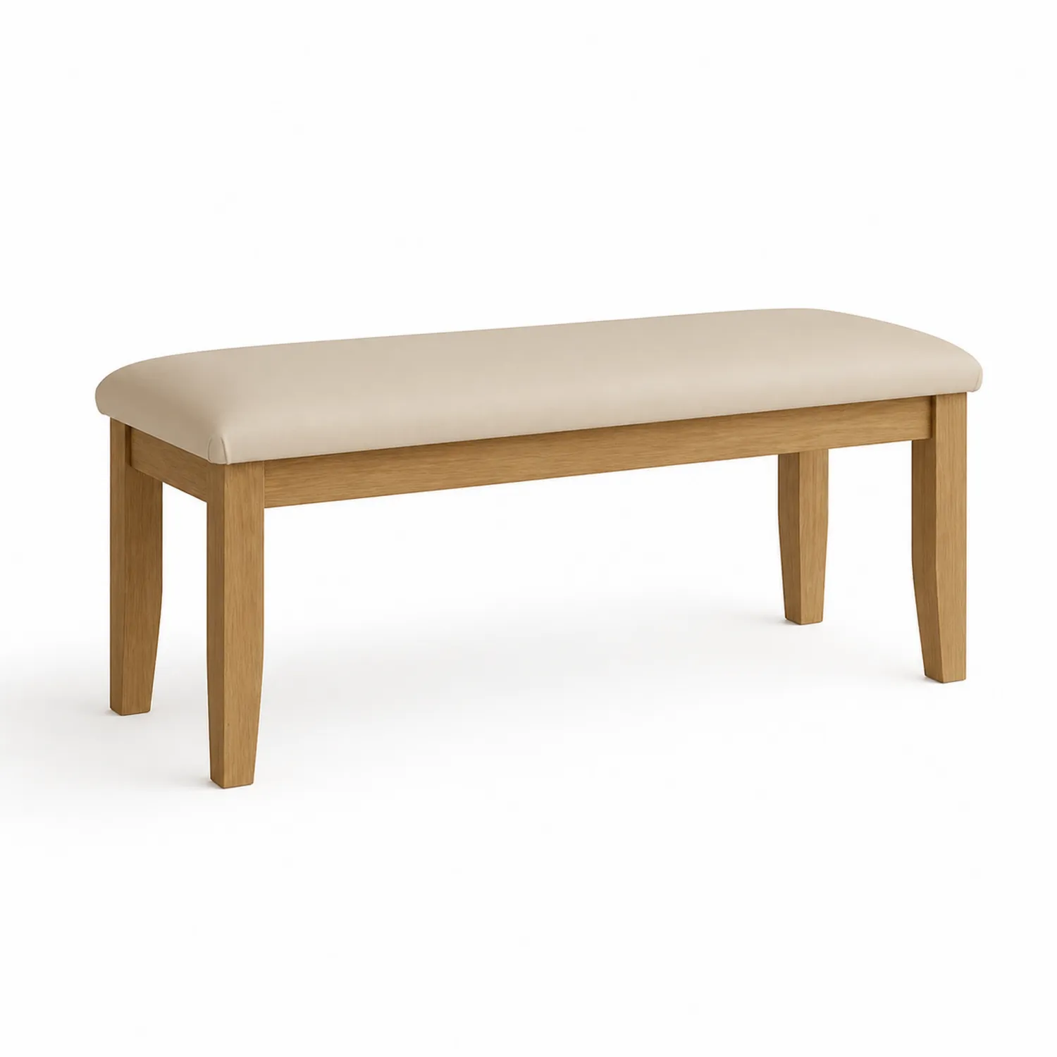 Banco de madera con asiento de polipiel beige