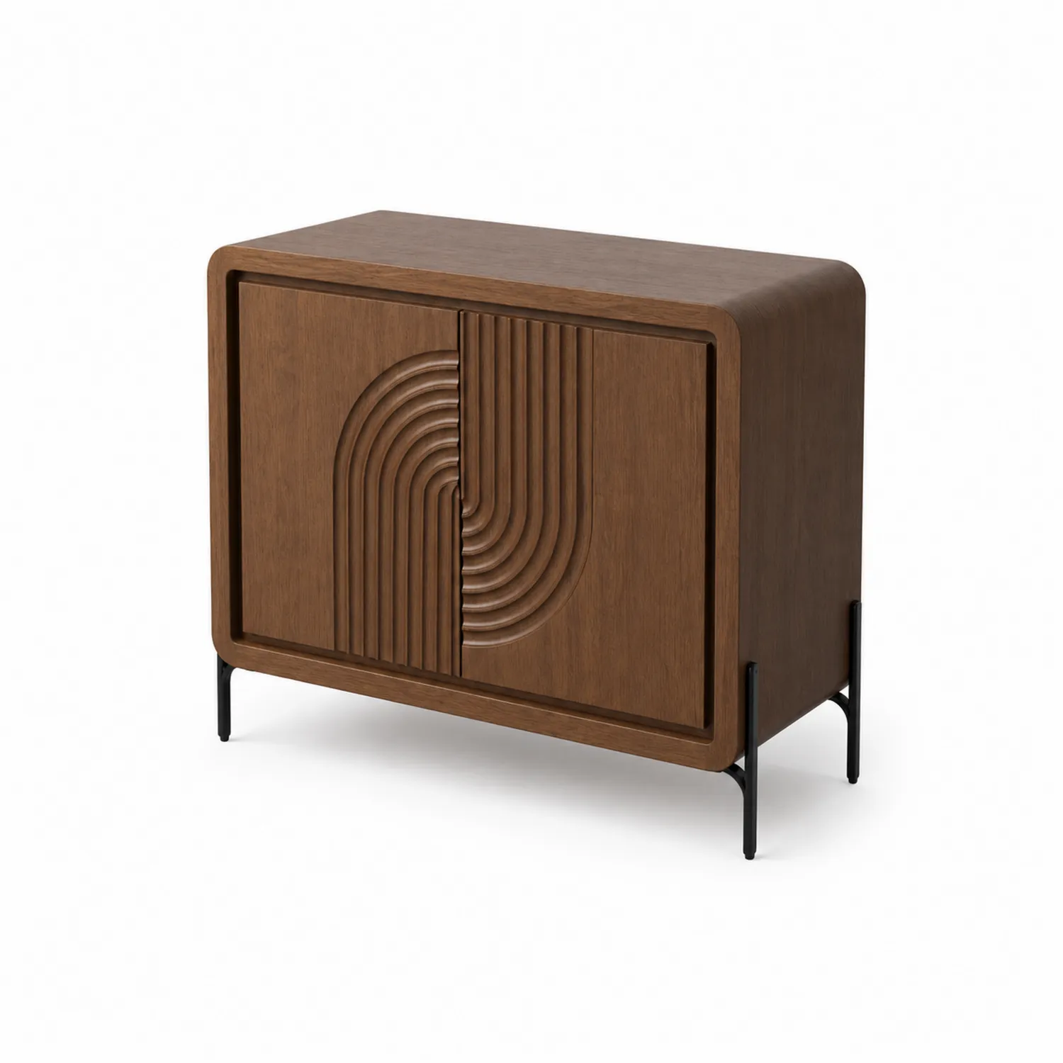 Aparador de madera maciza y metal con puertas decorativas Marrón