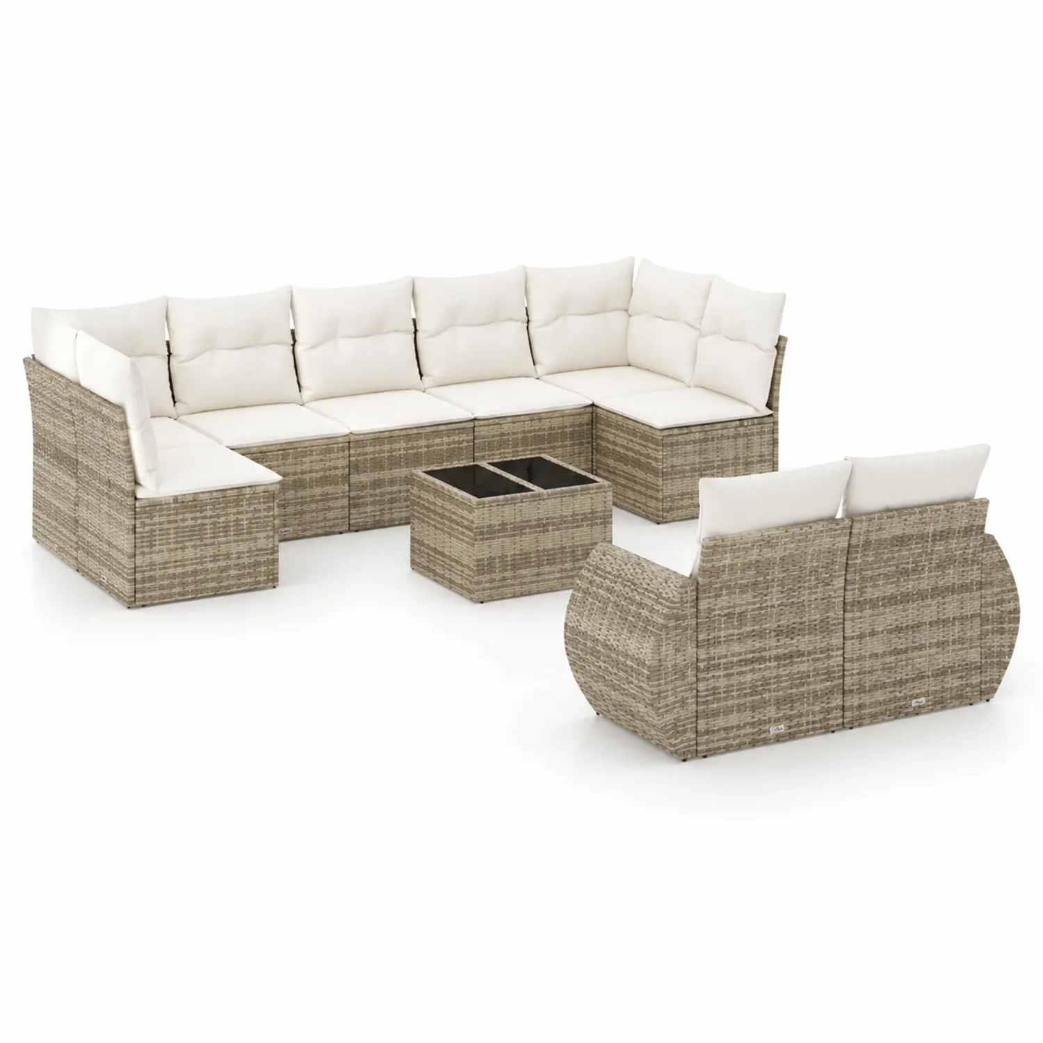 Conjunto de Sofás de Ratán Sintético Beige con Cojines Color Crema