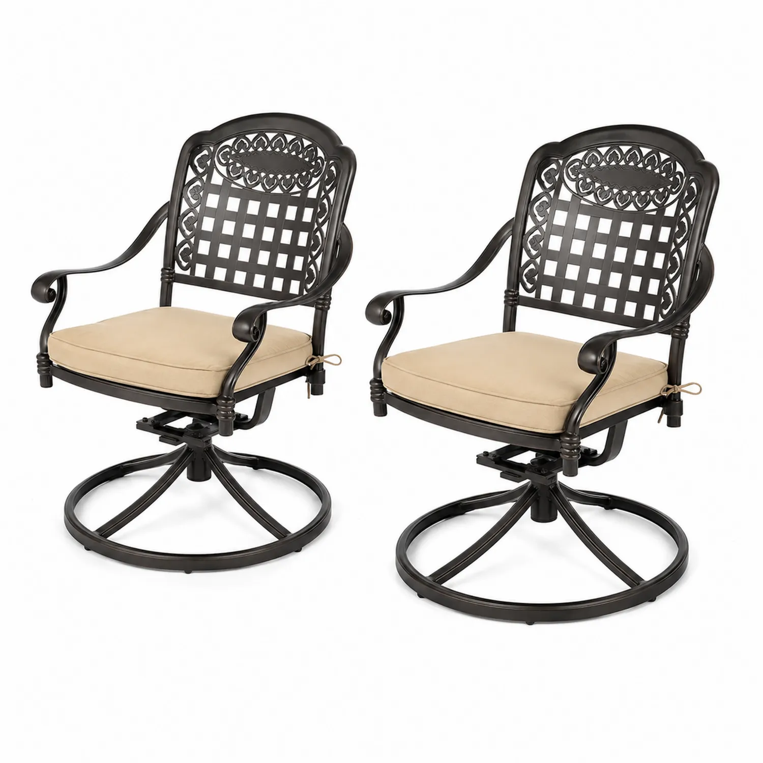 Conjunto de 2 sillas giratorias de aluminio con cojín beige