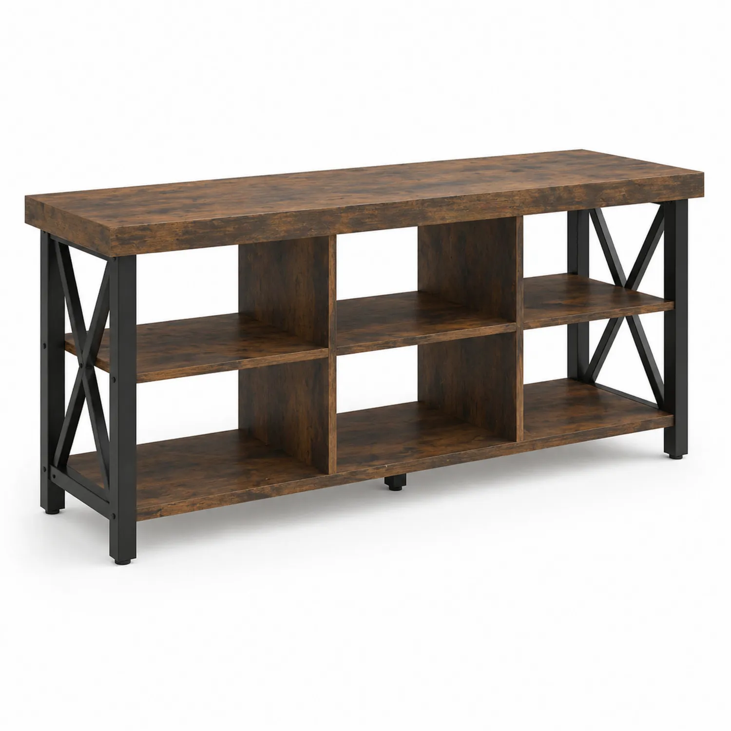 Mesa de TV de Madera y Metal con 6 Estantes