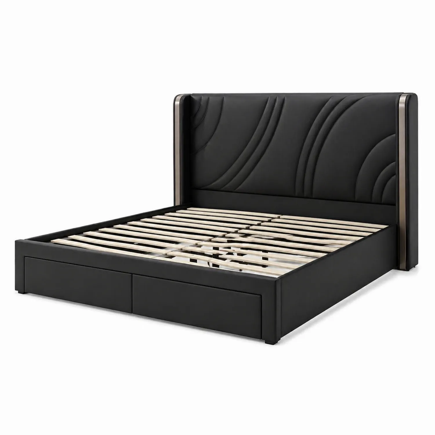 Cama doble con almacenamiento en cuero sintético y estructura de metal 200x160 cm