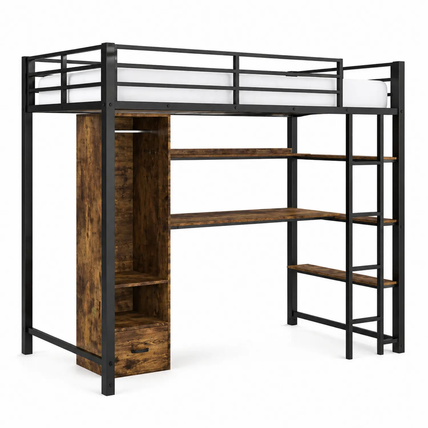 Litera Alta de Metal y Madera con Escritorio y Estantería