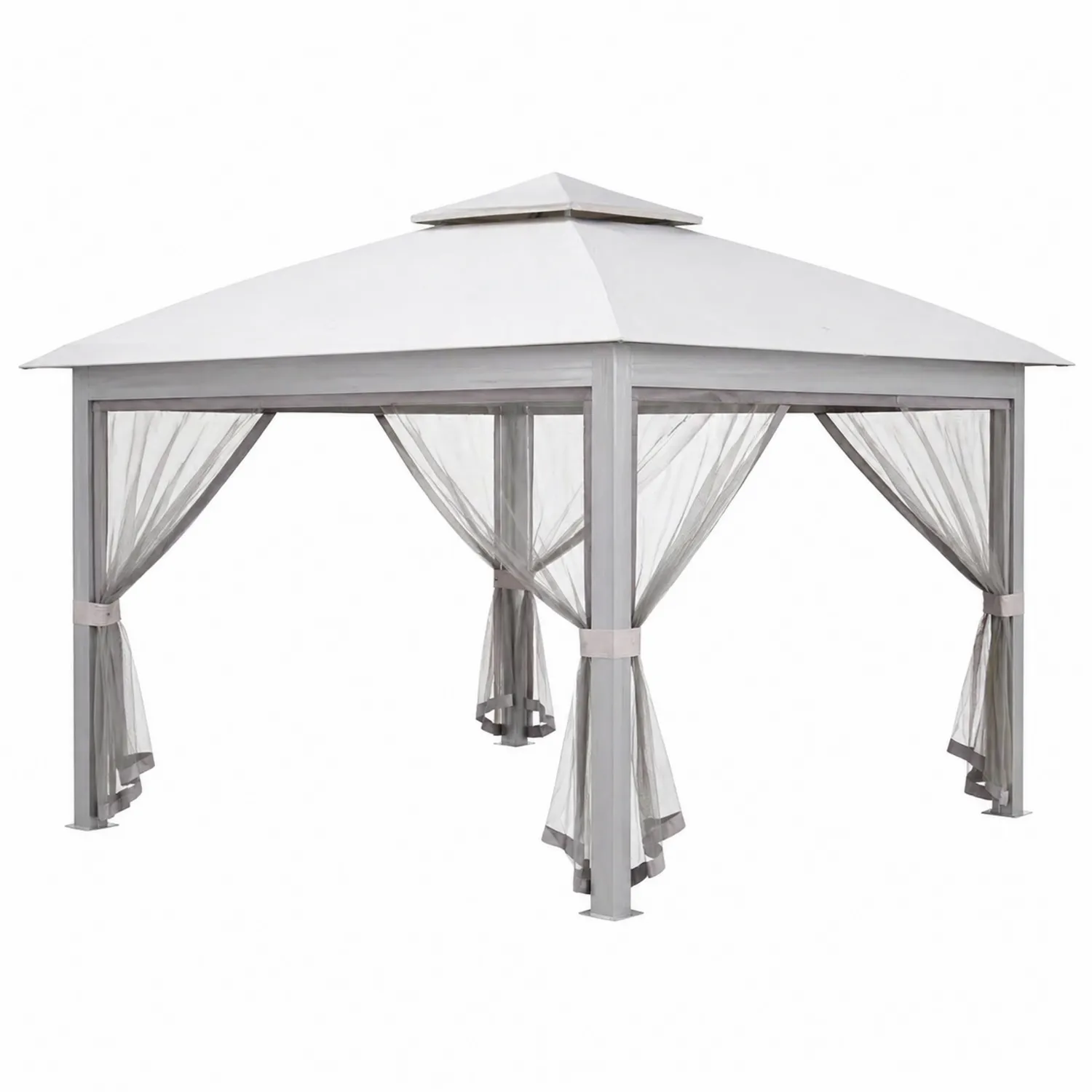 Cenador de Acero con Techo de Poliéster y Cortinas de Poliéster 300x300 cm Gris
