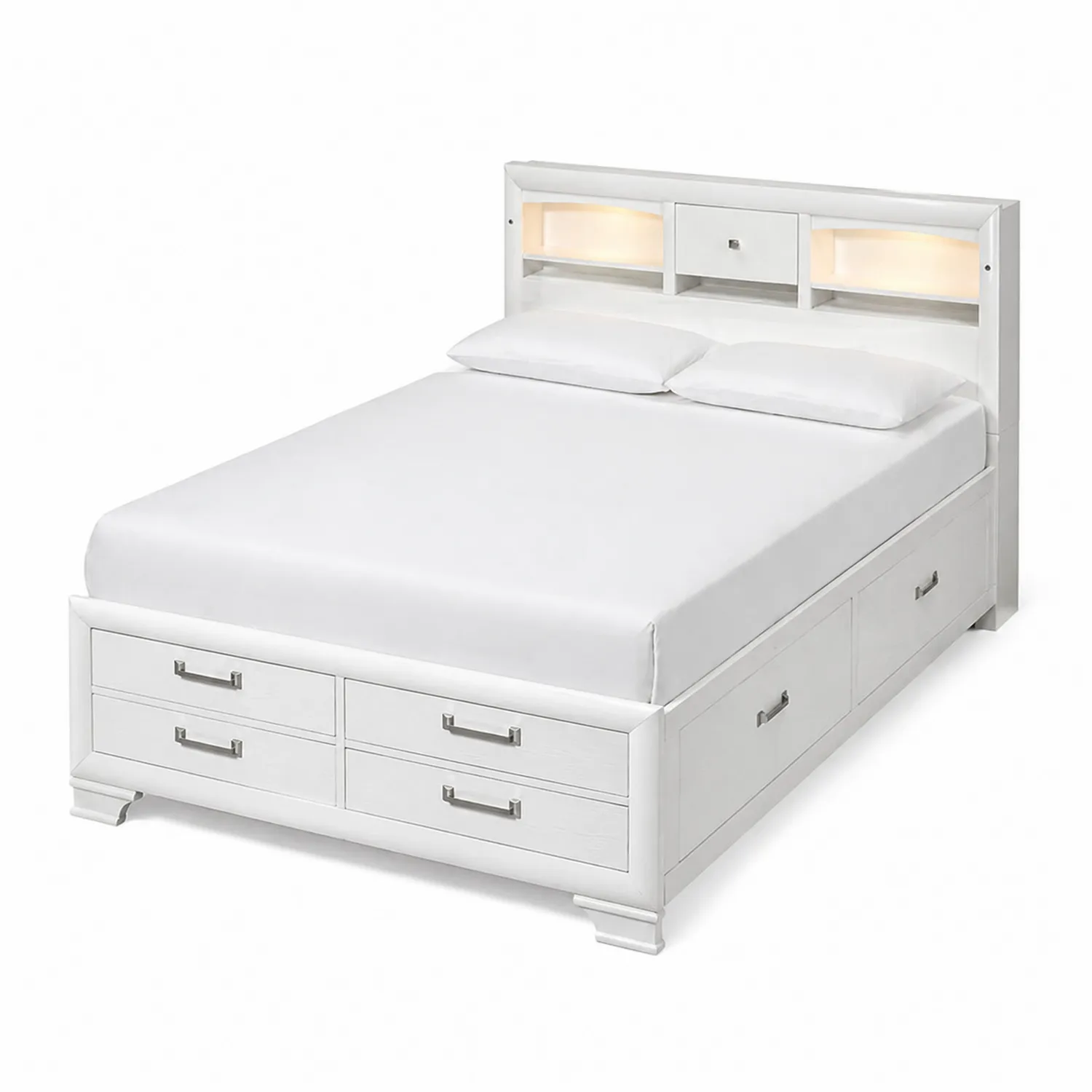 Cama de Madera con Cajones e Iluminación 200x160 cm Blanca