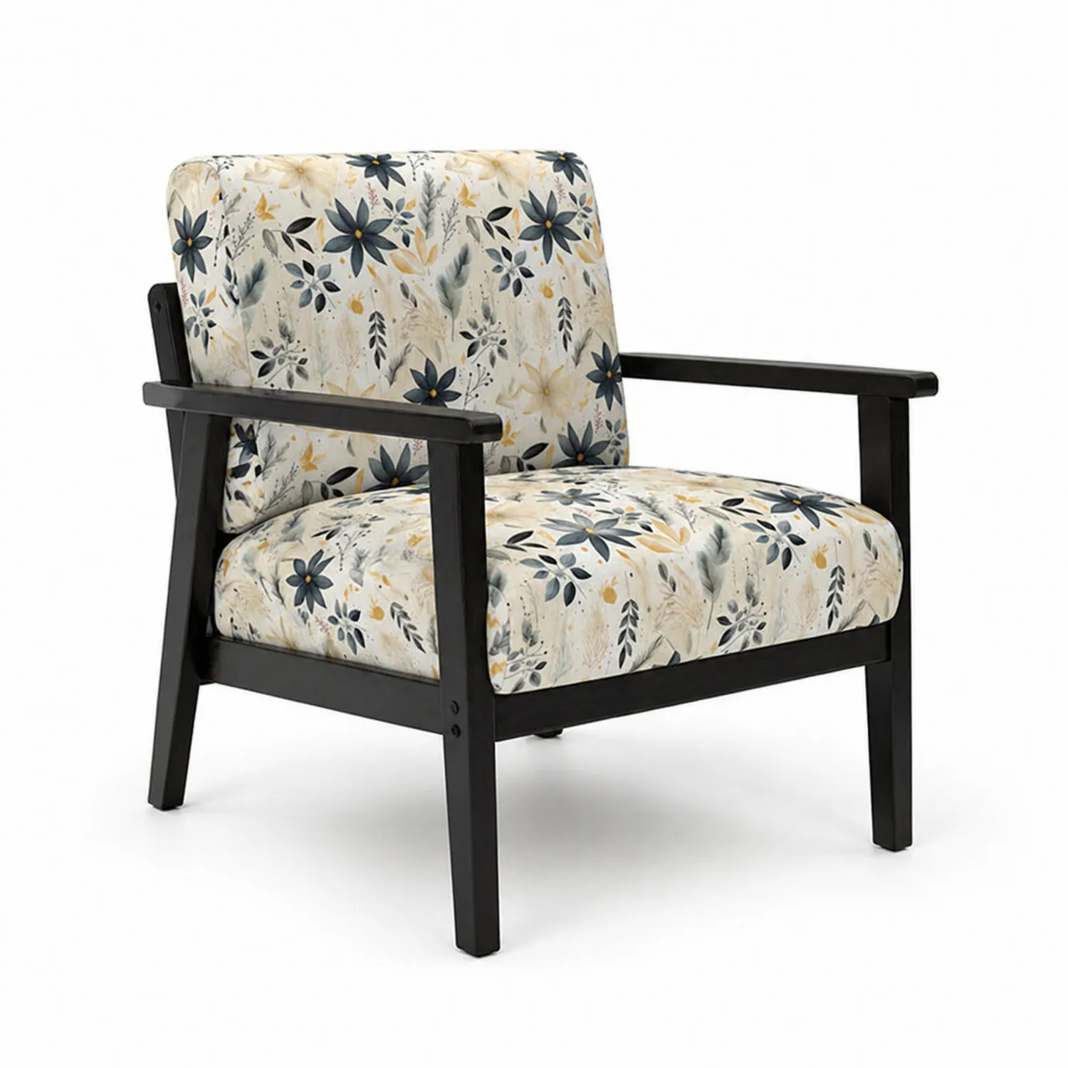 Silla de Madera con Tapizado Floral de Poliéster Multicolor