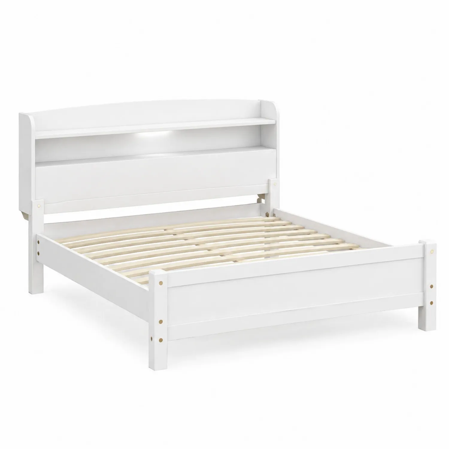 Cama doble de madera con almacenamiento, 200x160 cm, Blanco