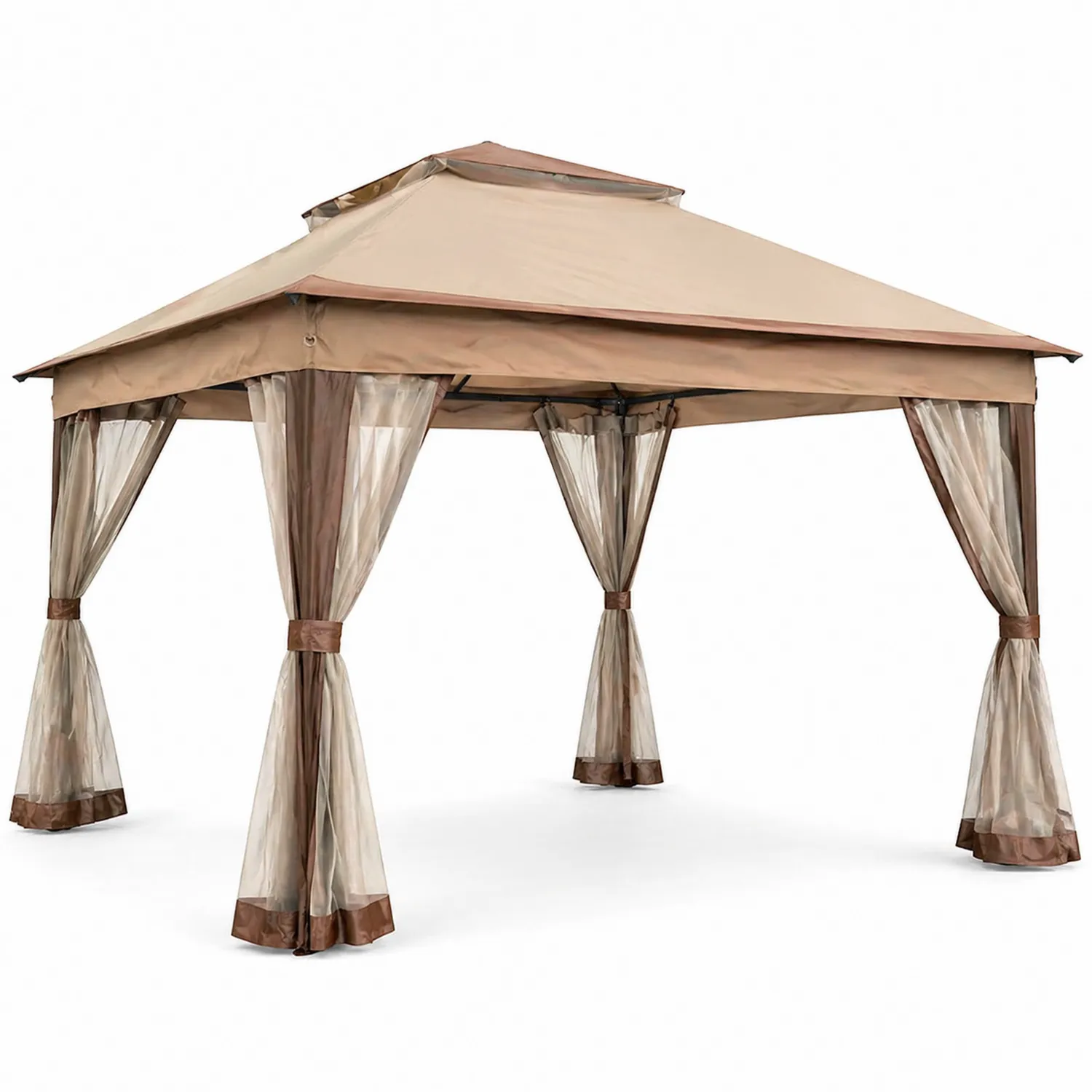 Cenador de Aluminio con Cortinas de Poliéster Beige