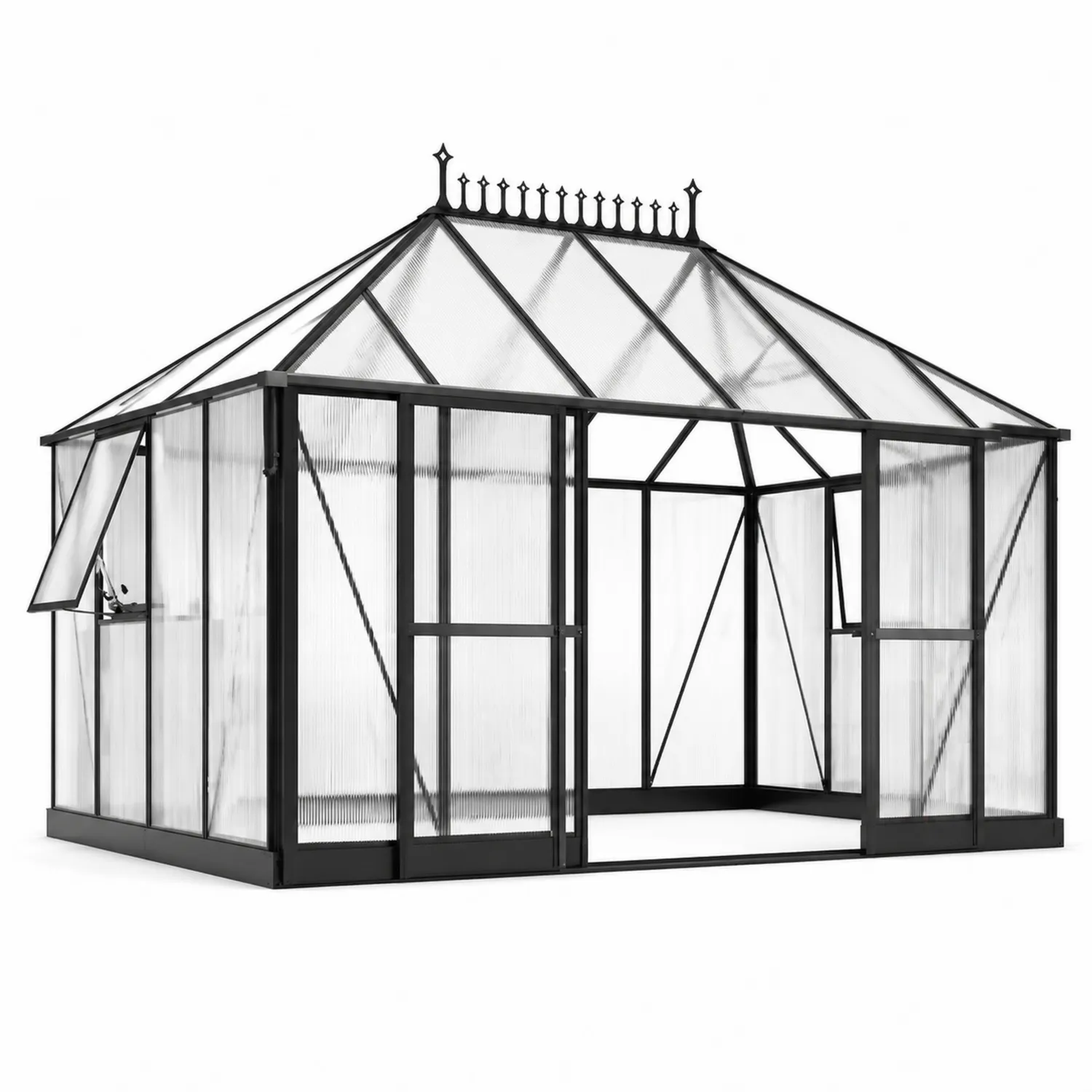 Invernadero de aluminio y policarbonato 300x250x230 cm Negro