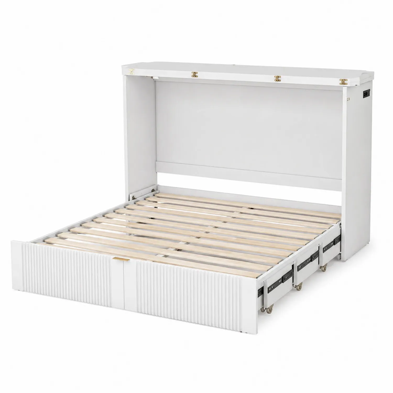 Cama abatible de pared blanca de madera 90x200 cm