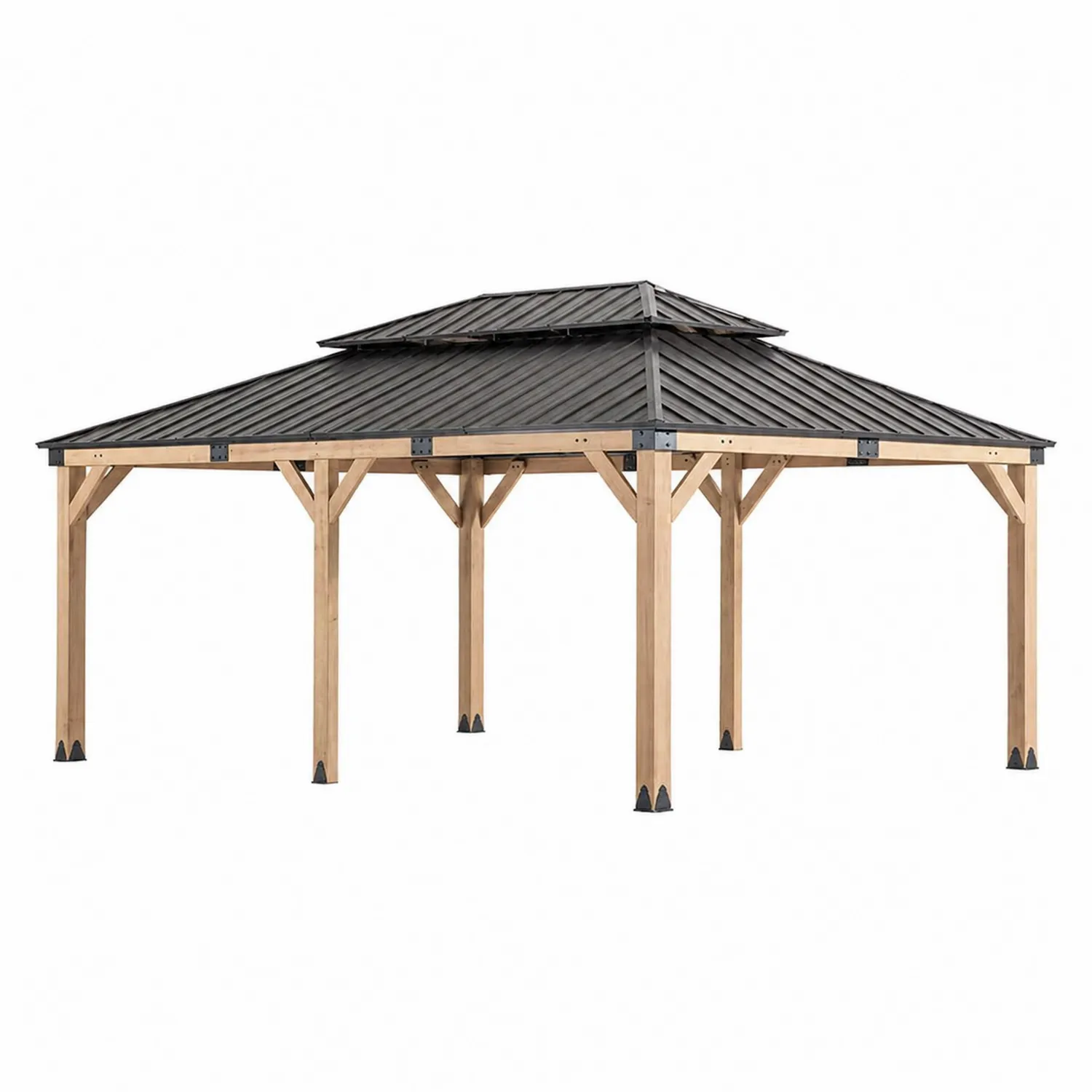 Cenador de Madera y Acero 4x3 m Marrón y Negro