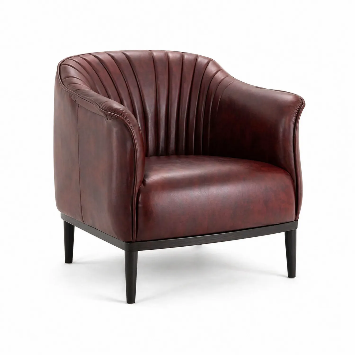 Sillón de cuero sintético marrón con patas de madera