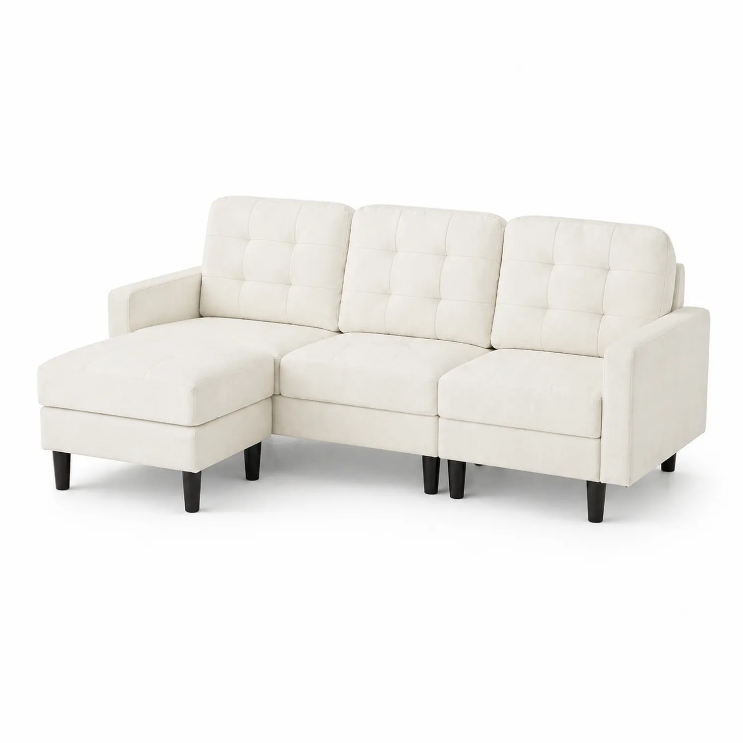Sofá seccional en L con chaise longue de tela Beige