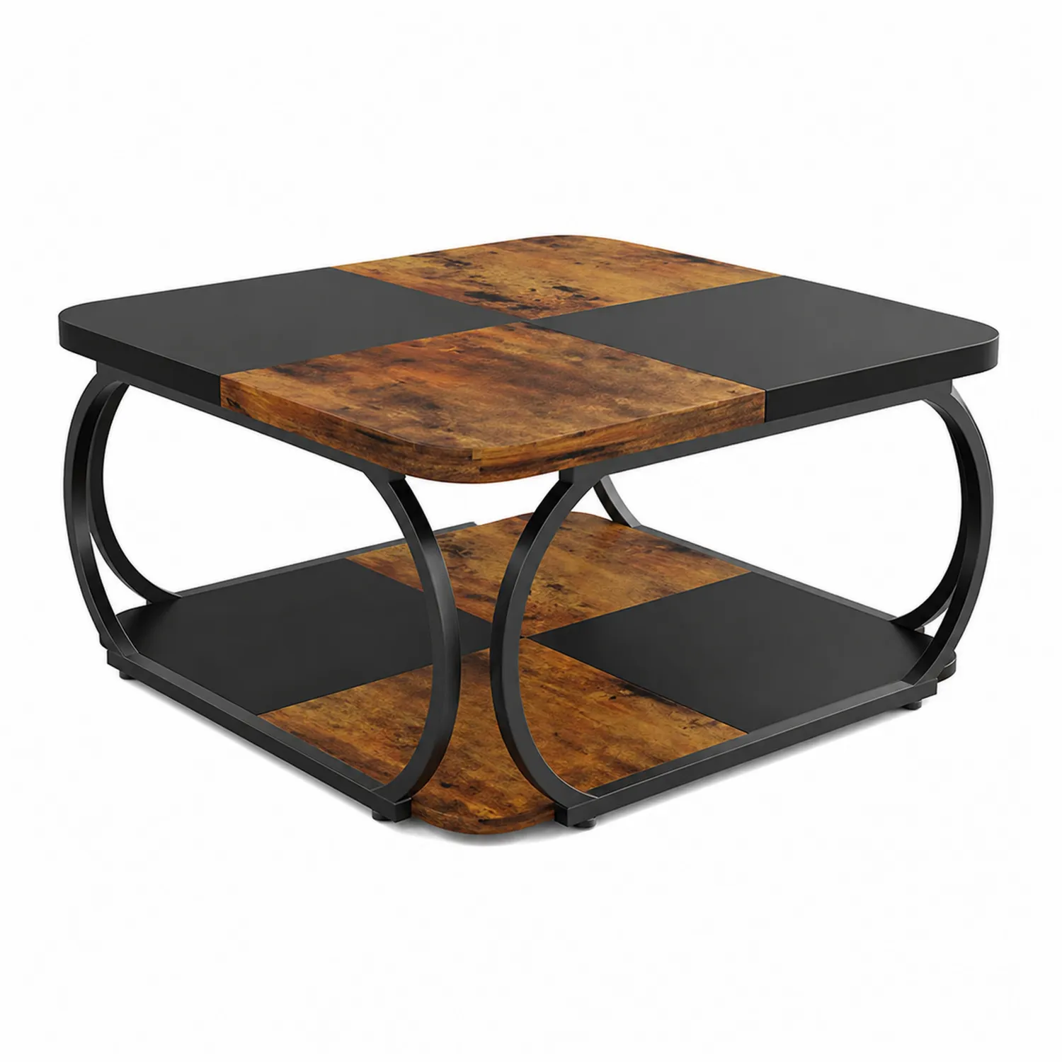 Mesa de centro cuadrada de madera y metal 80x80x45 cm Marrón/Negro