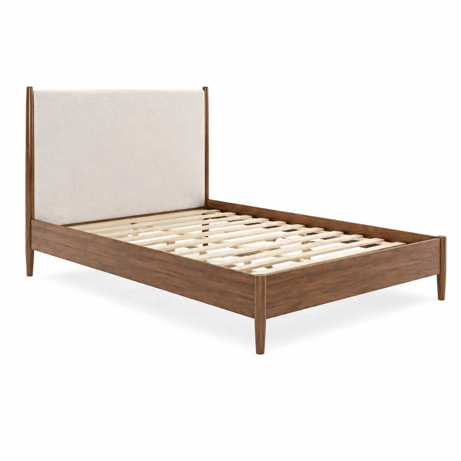 Cama de Madera con Cabecera Tapizada 200x160 cm Marrón/Beige
