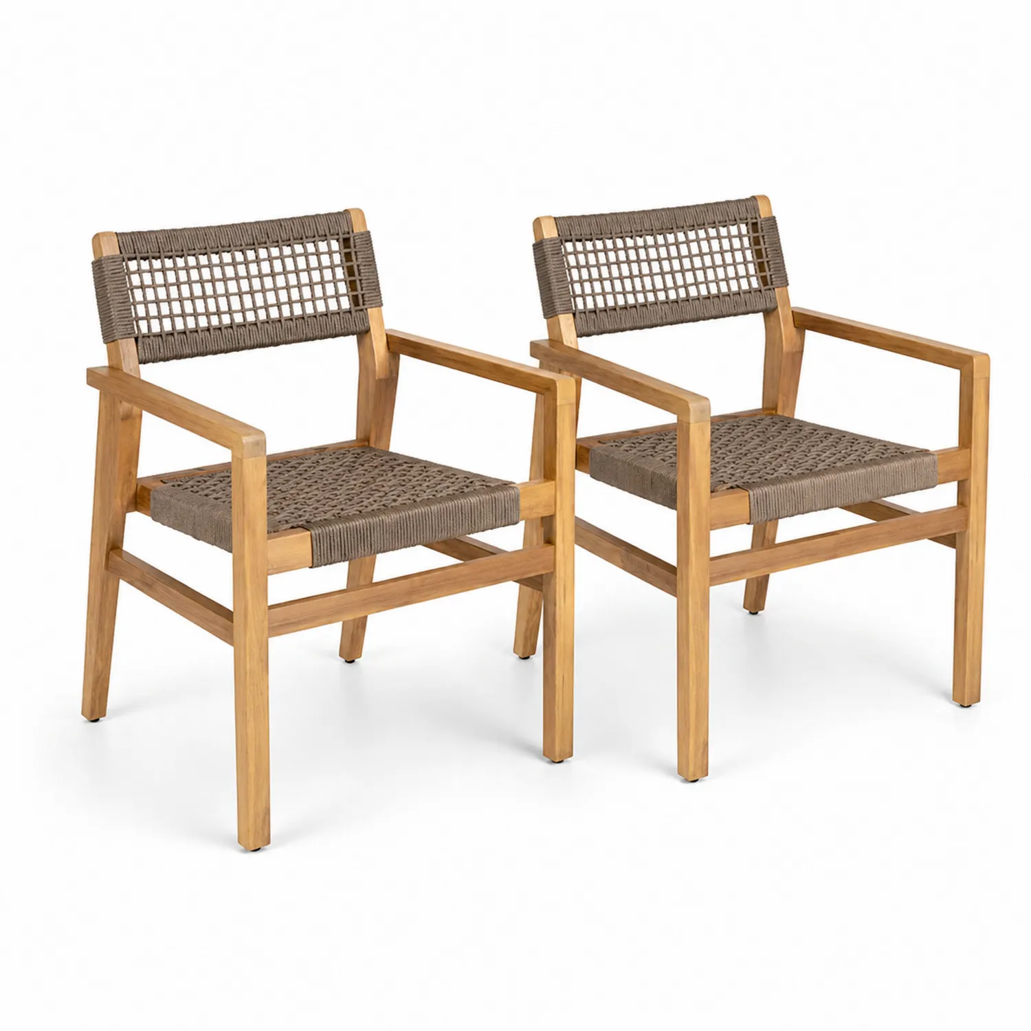 Conjunto de 2 sillas de madera de teca y cuerda de poliéster marrón