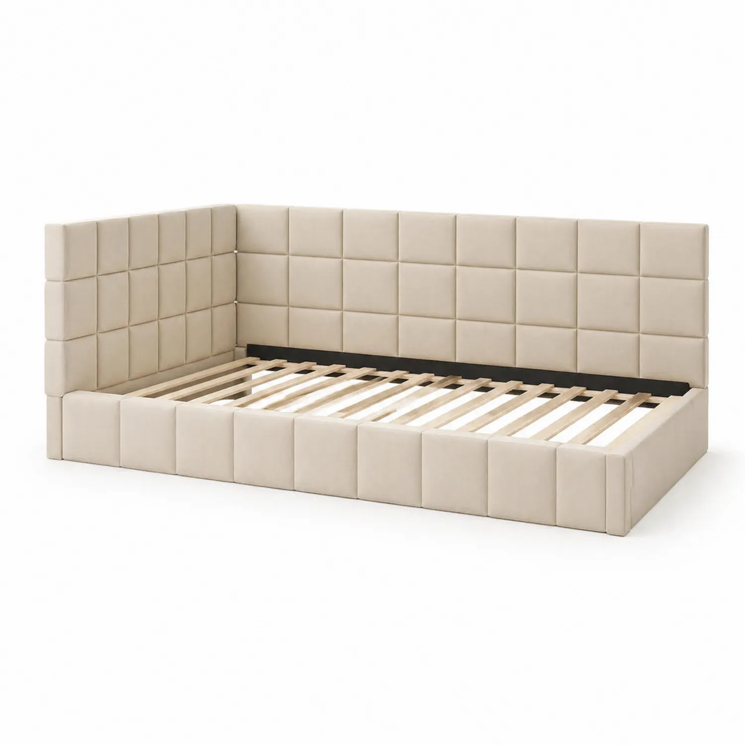 Cama de día de madera y poliéster beige