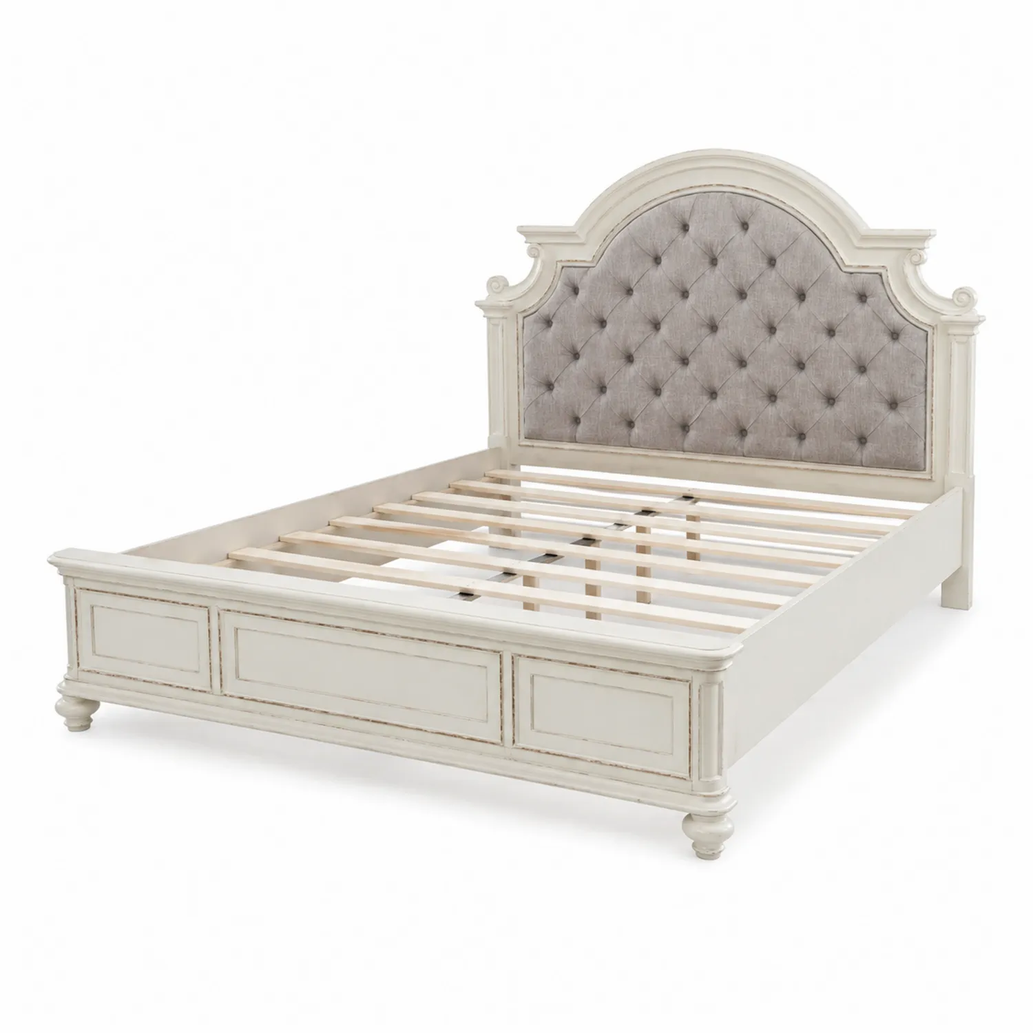 Cama de Madera con Cabecero Tapizado en Tela