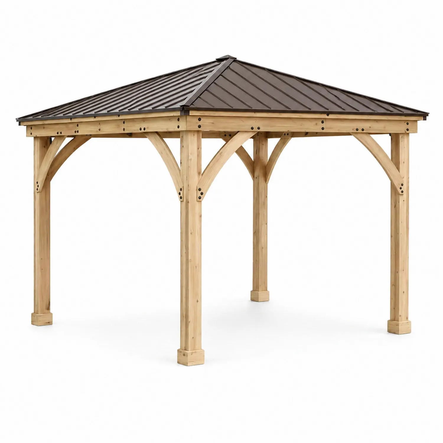 Cenador de Madera y Metal Marrón 300x300x270 cm