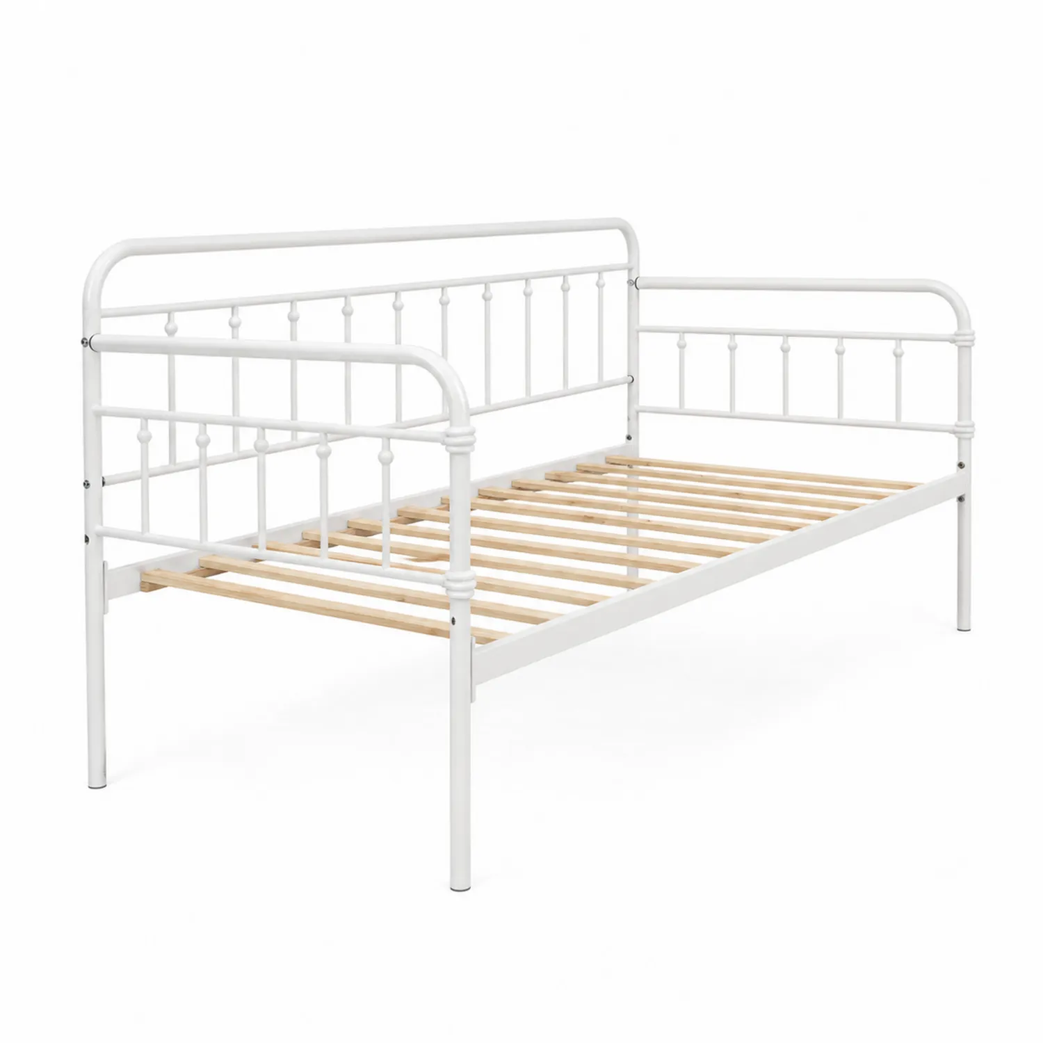 Cama de día de metal y madera blanca 200x90 cm