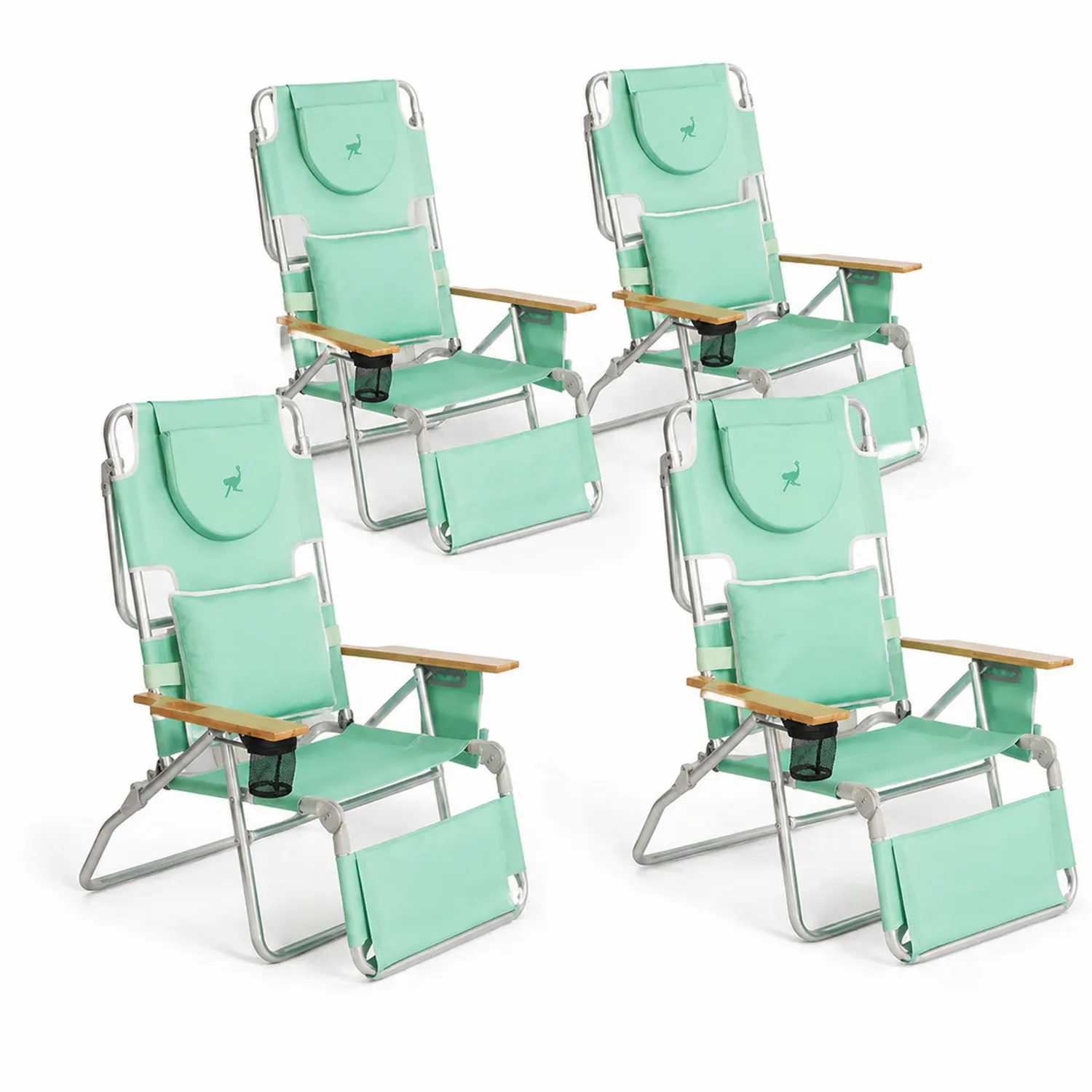Conjunto de 4 sillas plegables de aluminio y poliéster con brazos de madera color Verde