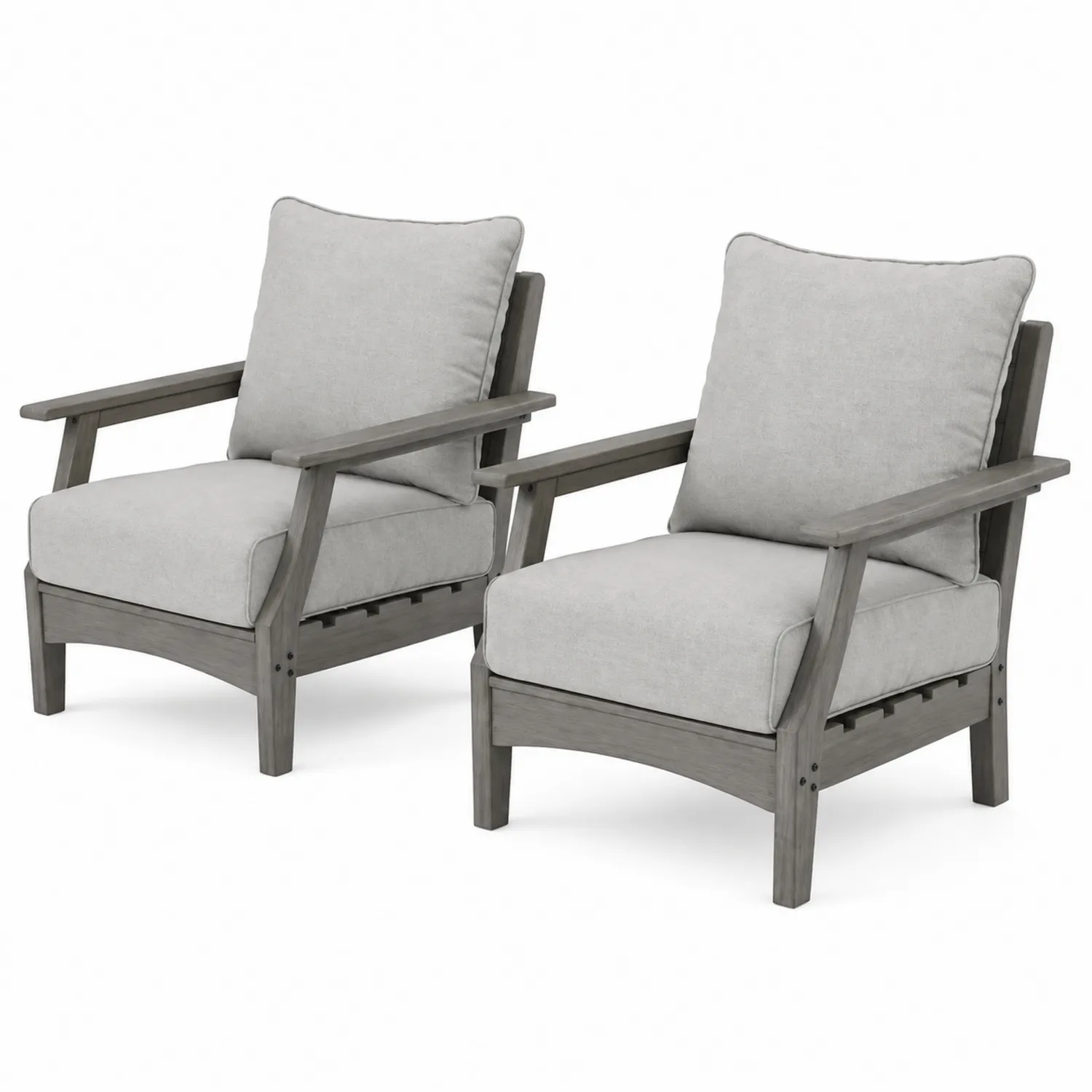 Sillones de Madera con Cojines Gris Claro, Set de 2