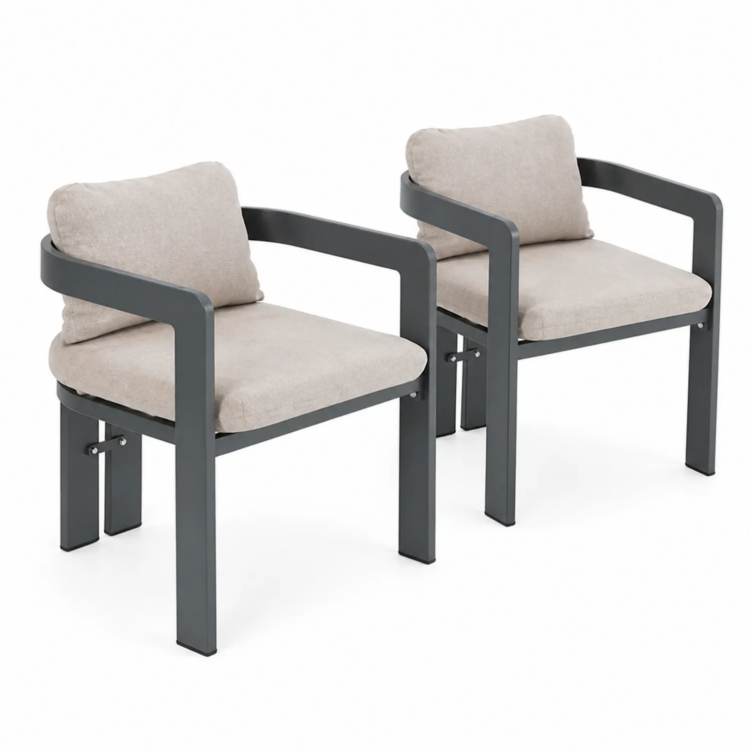 Conjunto de 2 sillas de aluminio con cojines de poliéster beige