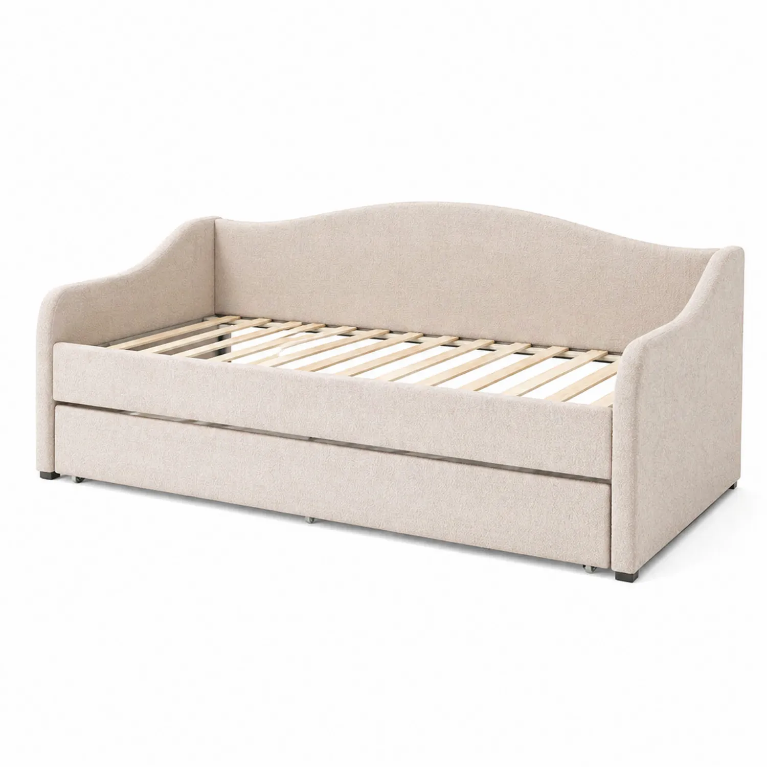 Cama de día tapizada en poliéster beige con almacenamiento 200x90 cm