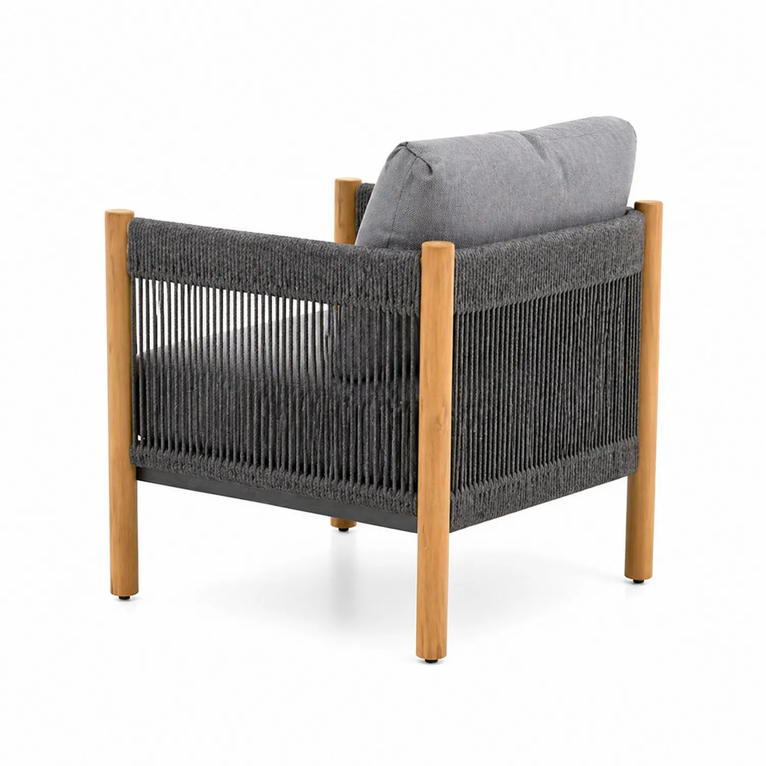 Sillón de exterior de madera y cuerda de poliéster gris