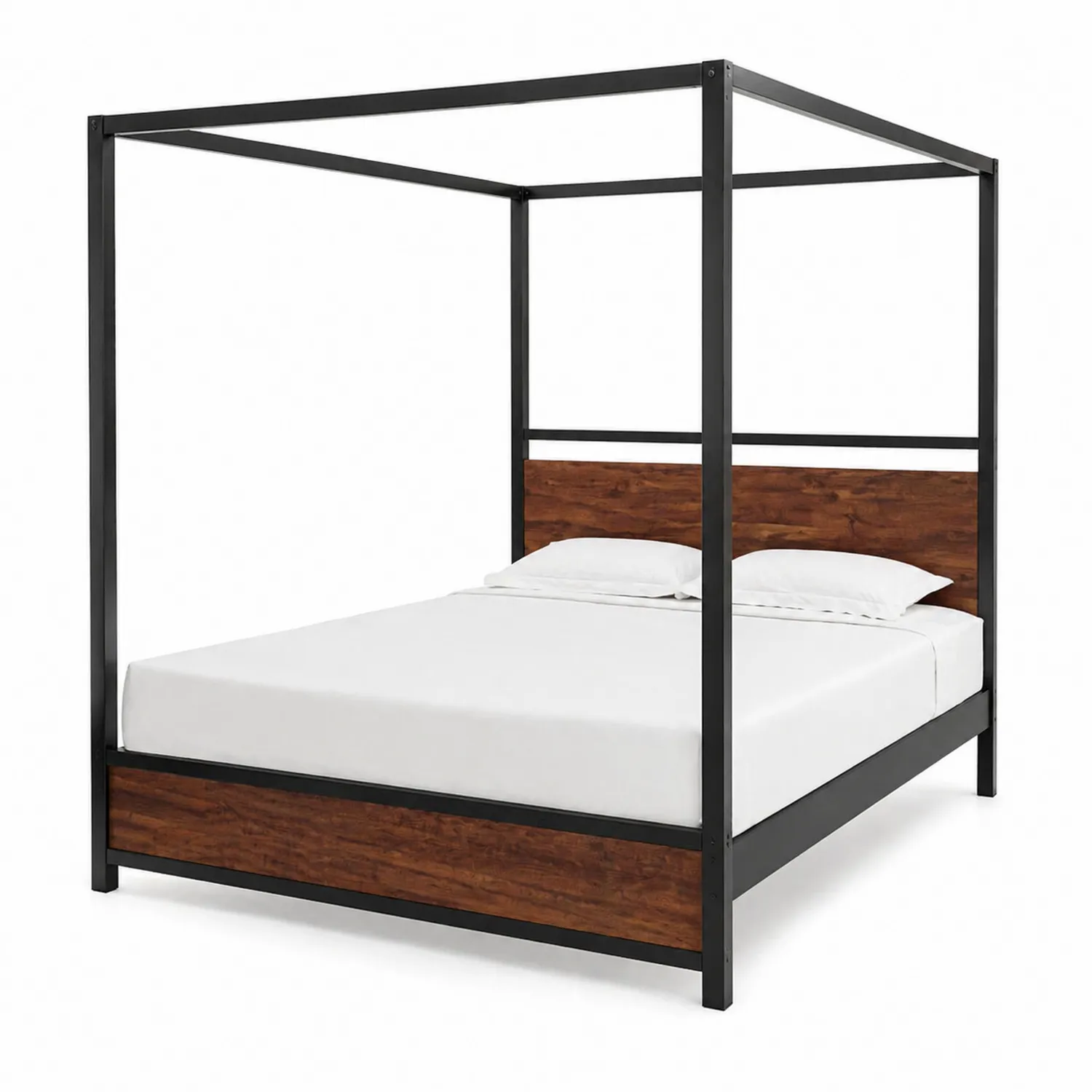 Cama con dosel de metal y madera 200x150 cm Negro/Marrón
