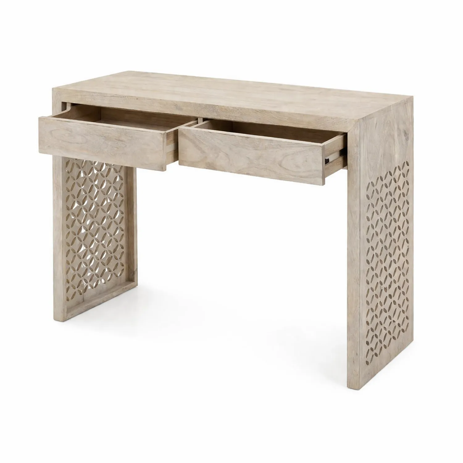 Mesa de madera maciza con cajones y paneles tallados 120x40x75 cm
