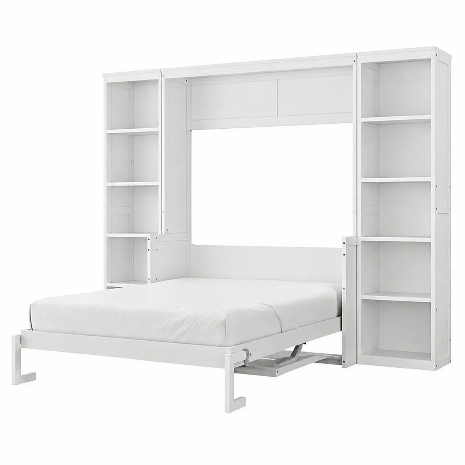 Cama abatible con estanterías de acero y MDF blanca 200x160 cm