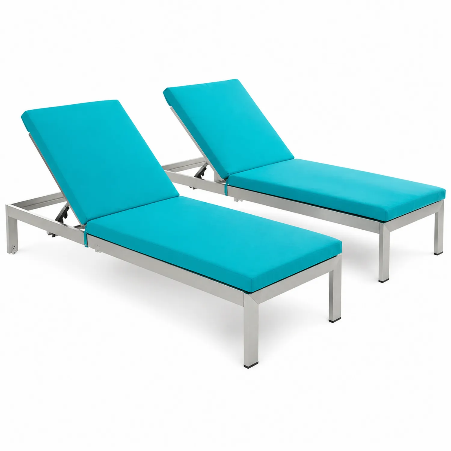 Set de 2 tumbonas de acero inoxidable con tejido turquesa