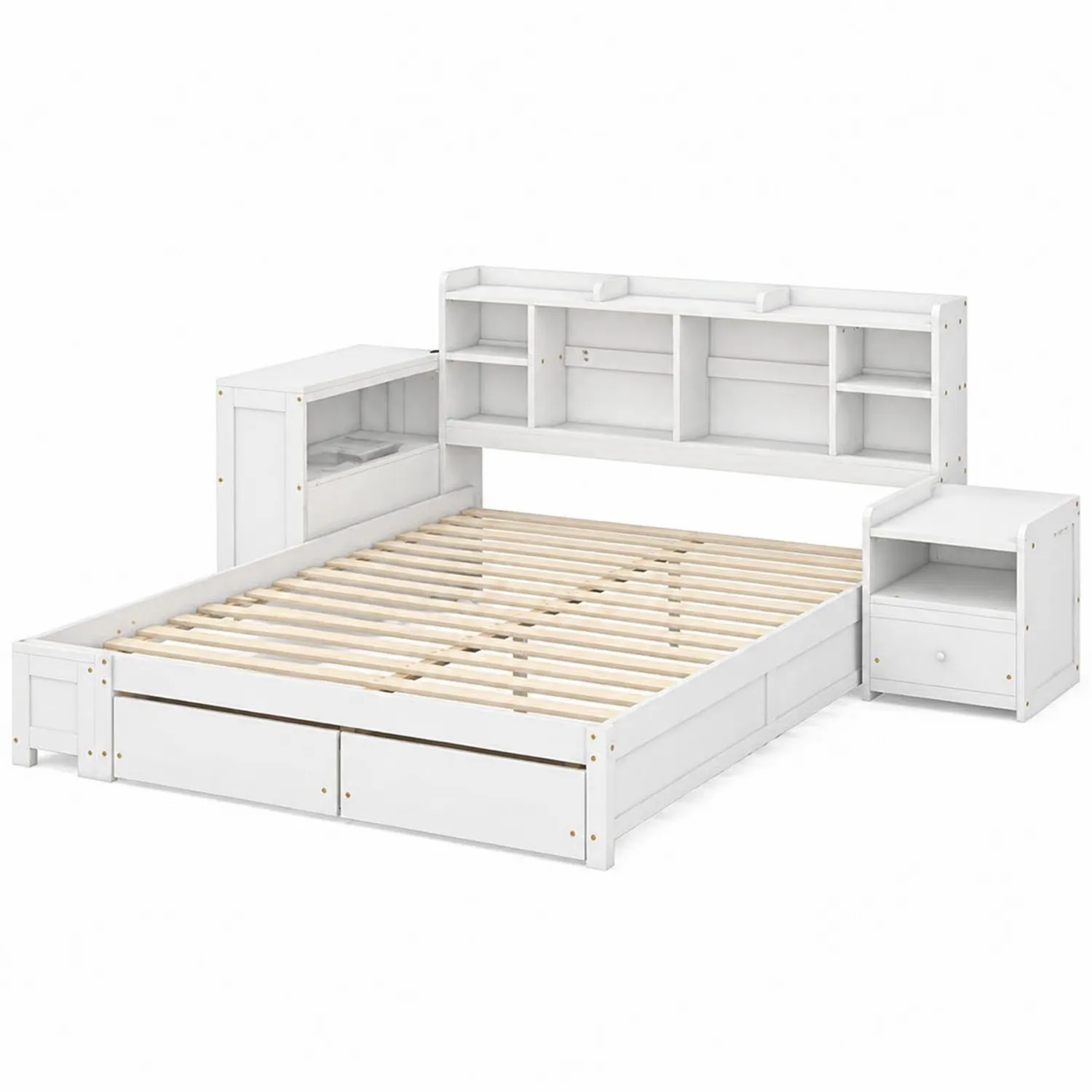 Cama de Madera con Almacenamiento y Cabecera Blanca 200x160 cm