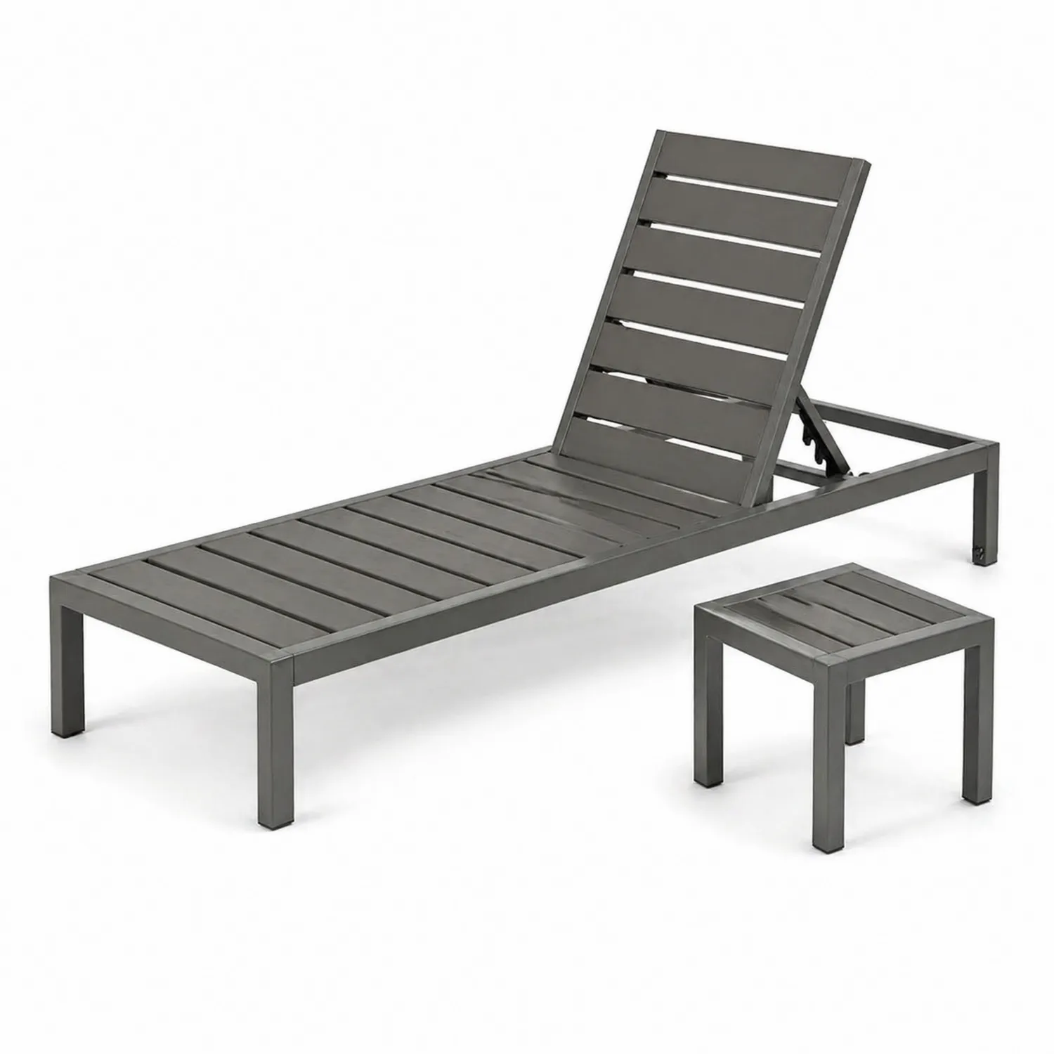 Conjunto de Tumbona de Aluminio Gris Antracita con Mesa Auxiliar