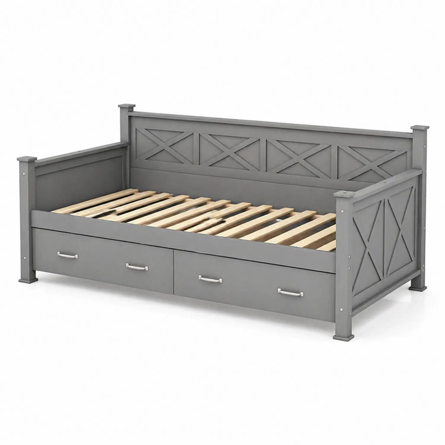 Cama de madera con cajones 200x90 cm Gris