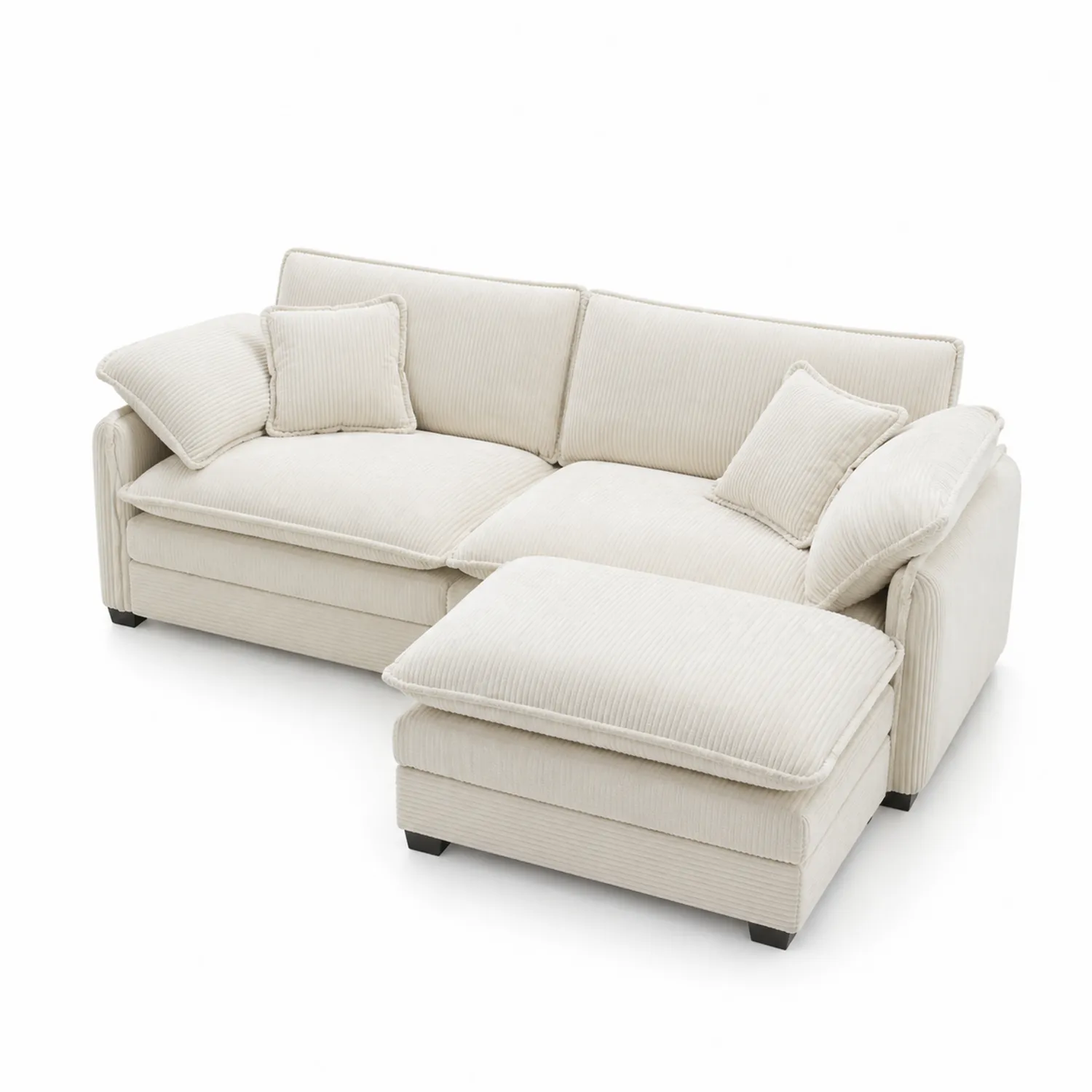 Sofá seccional de pana con chaise longue Crema