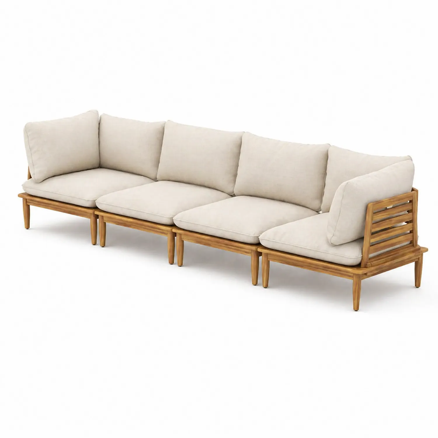 Sofá de Madera de Acacia con Cojines Beige 4 Plazas