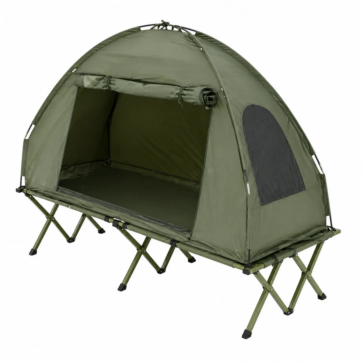 Cama campamento elevada con tienda plegable de poliéster verde