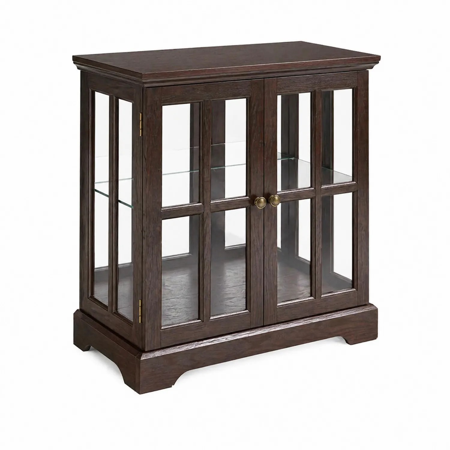 Vitrina de madera de roble con puertas de vidrio templado