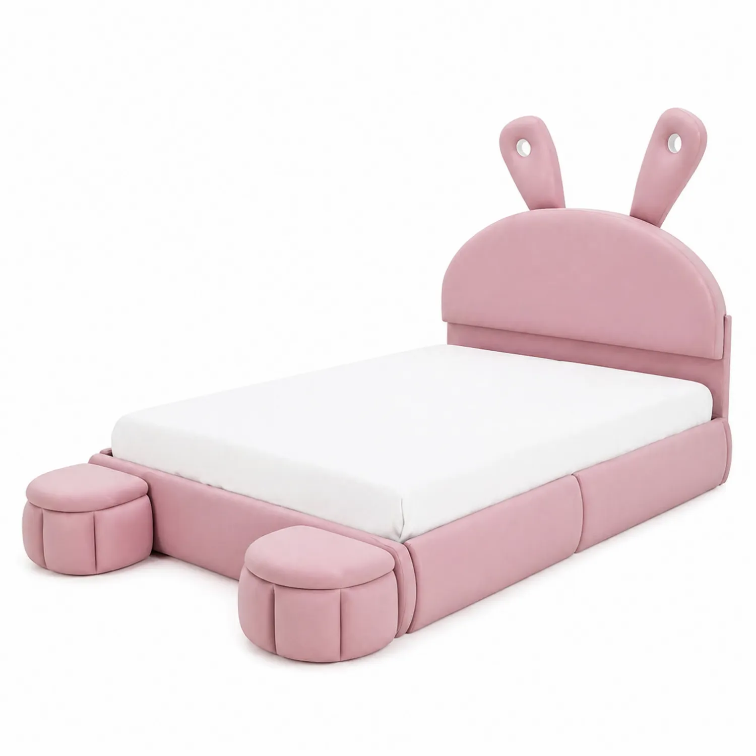 Cama infantil de PU rosa con forma de orejas 200x130 cm