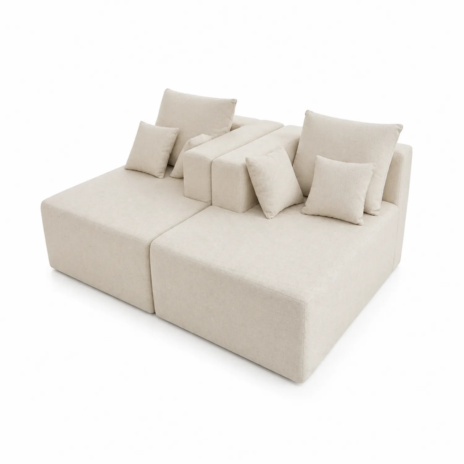 Sofá modular de tela beige con cojines
