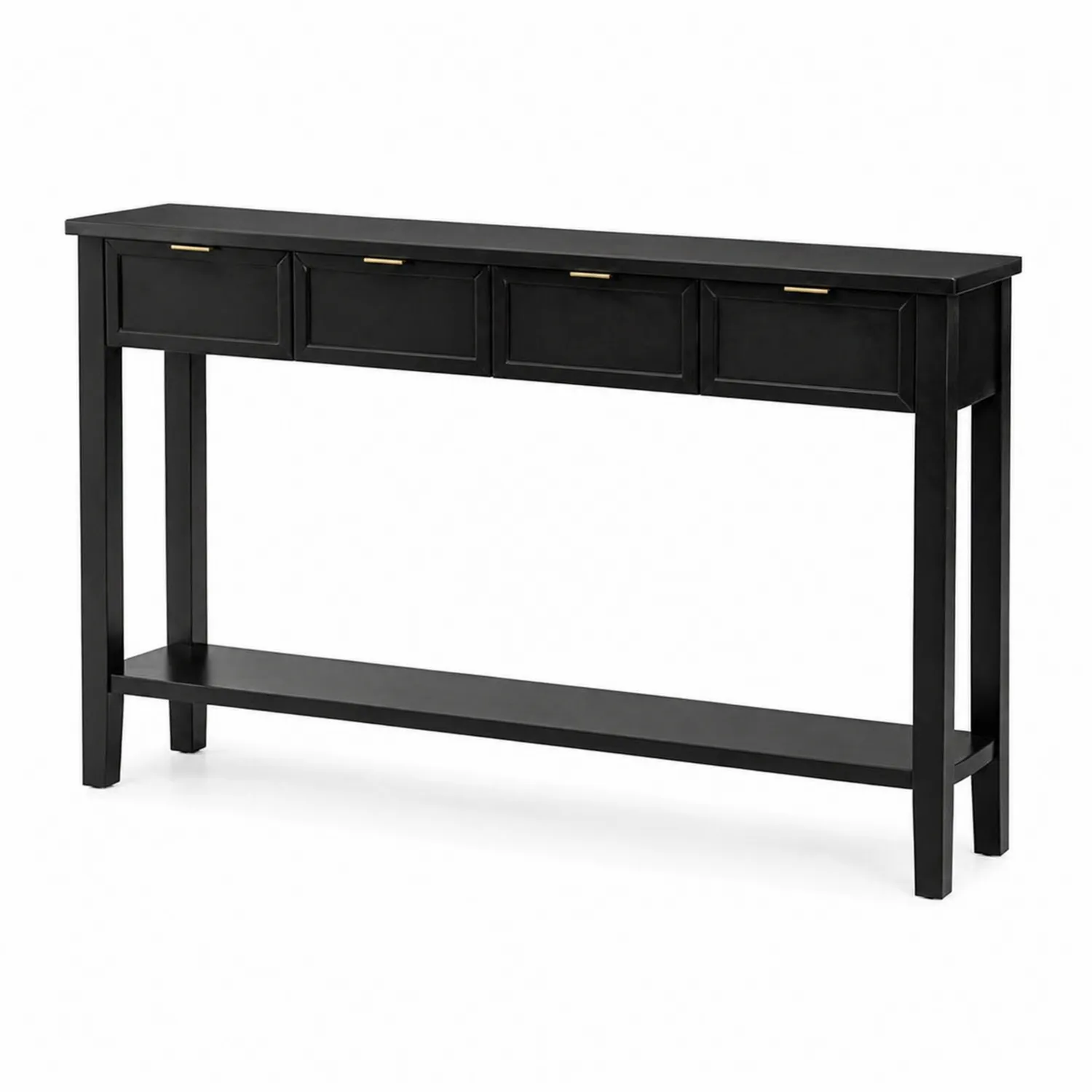 Consola de madera con 4 cajones y estante inferior Negro